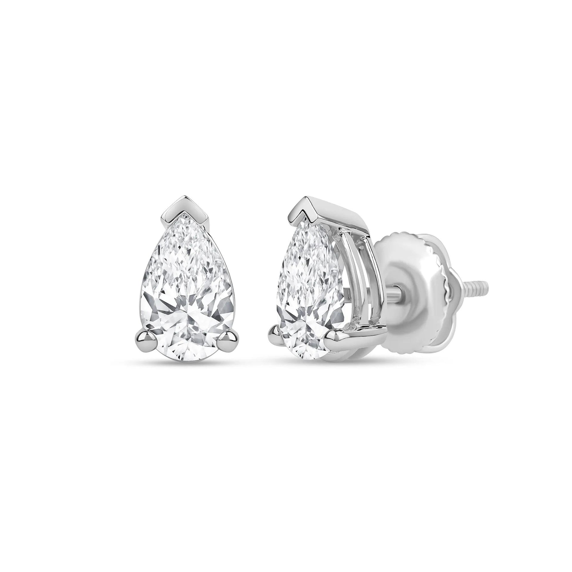 3 CT. Tw. Lab Grown Diamond Pear-Shaped Solitaire Stud Earrings 14K White Gold Size 12.00mm