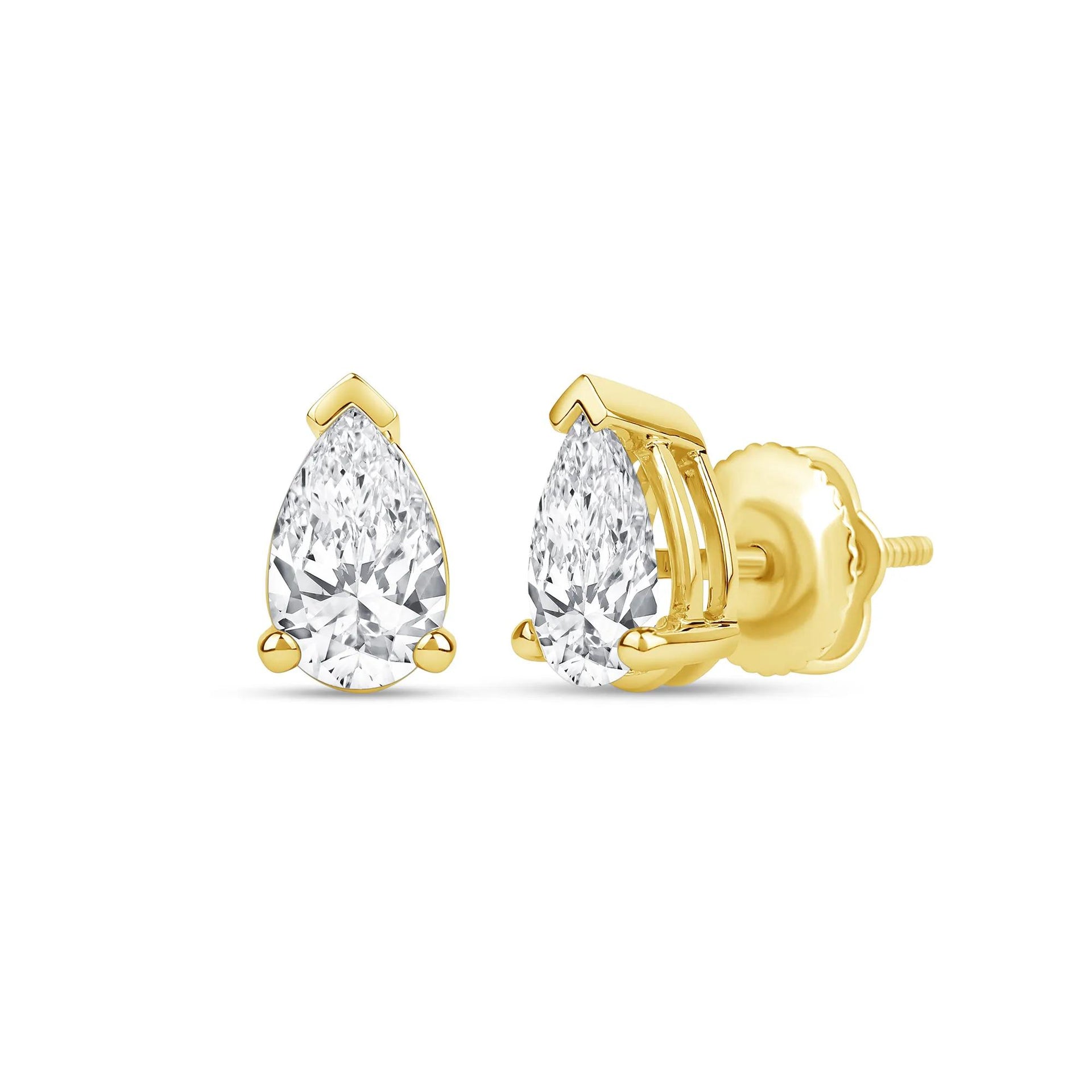 3 CT. Tw. Lab Grown Diamond Pear-Shaped Solitaire Stud Earrings 14K Yellow Gold Size 12.00mm