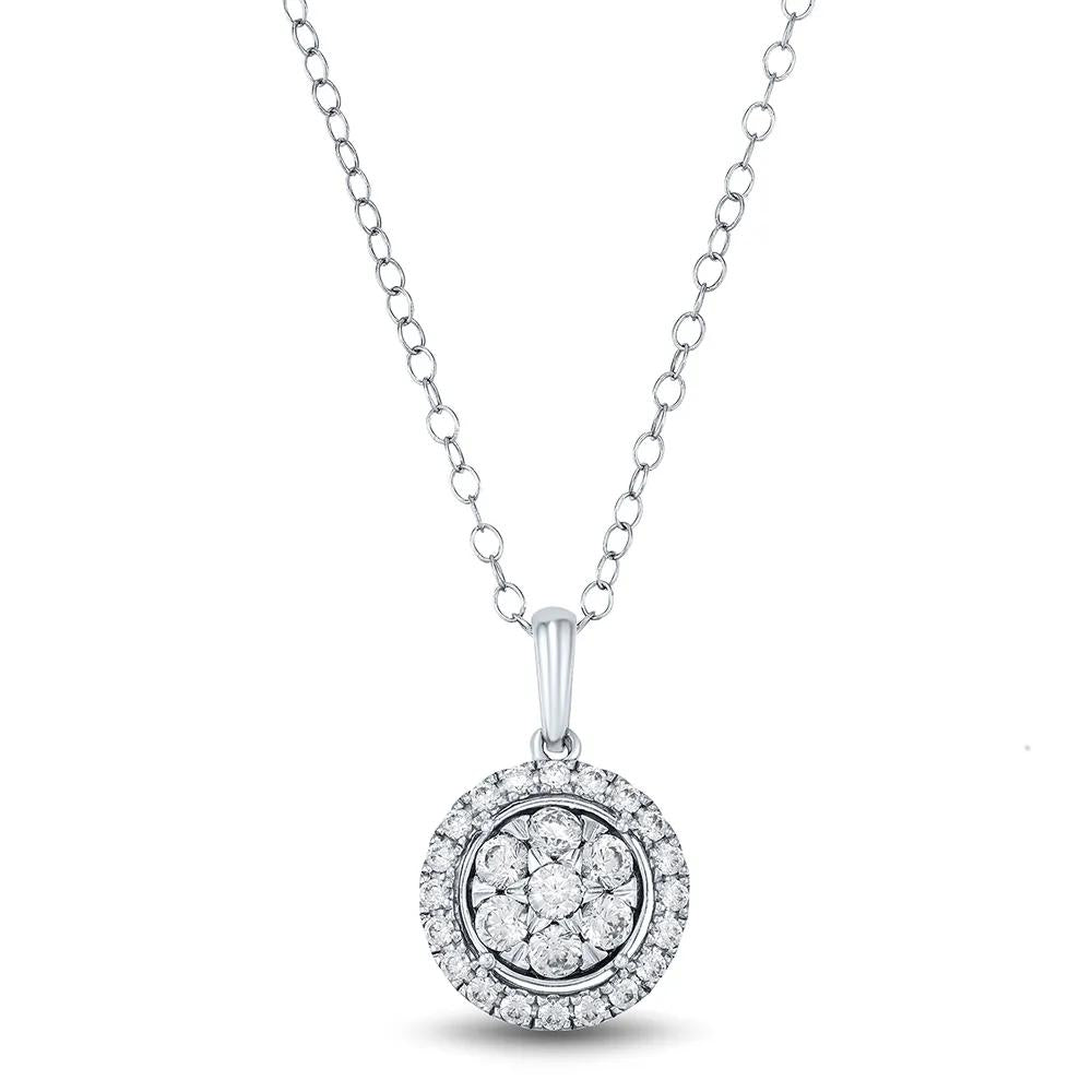 5/8 CT. Tw. Lab Grown Diamond Pendant Necklace with Round Cluster 14K White Gold Size 18"