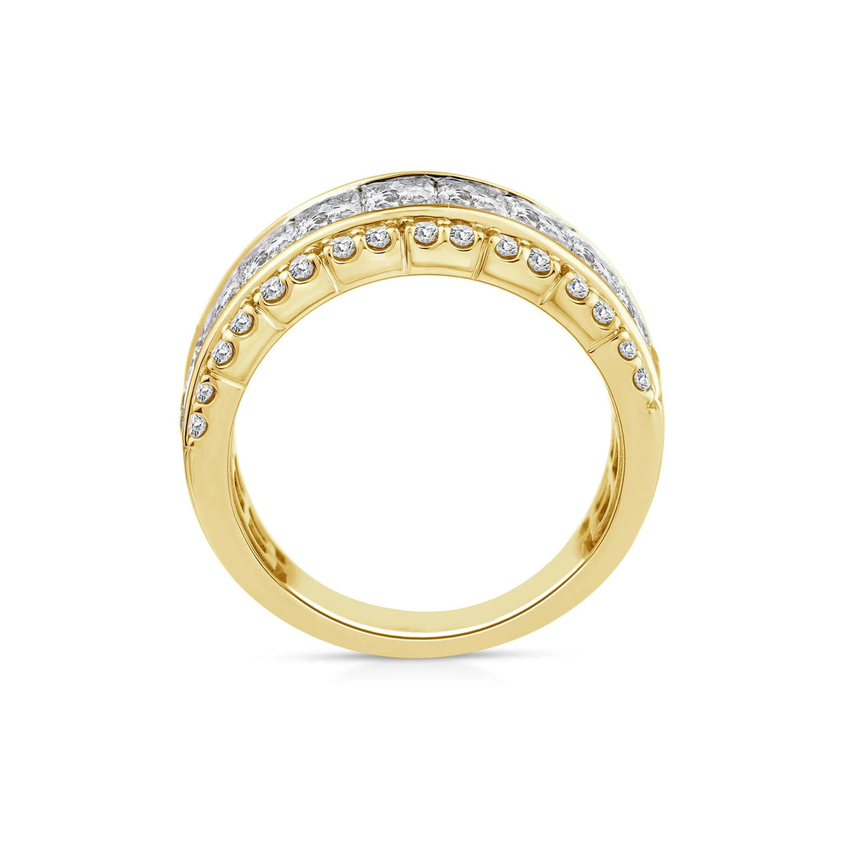 4 CT. Tw. Lab Grown Diamond Princess-Cut and Round Multi-Row Band Ring 10K Yellow Gold Round Brilliant Cut Size 7.5