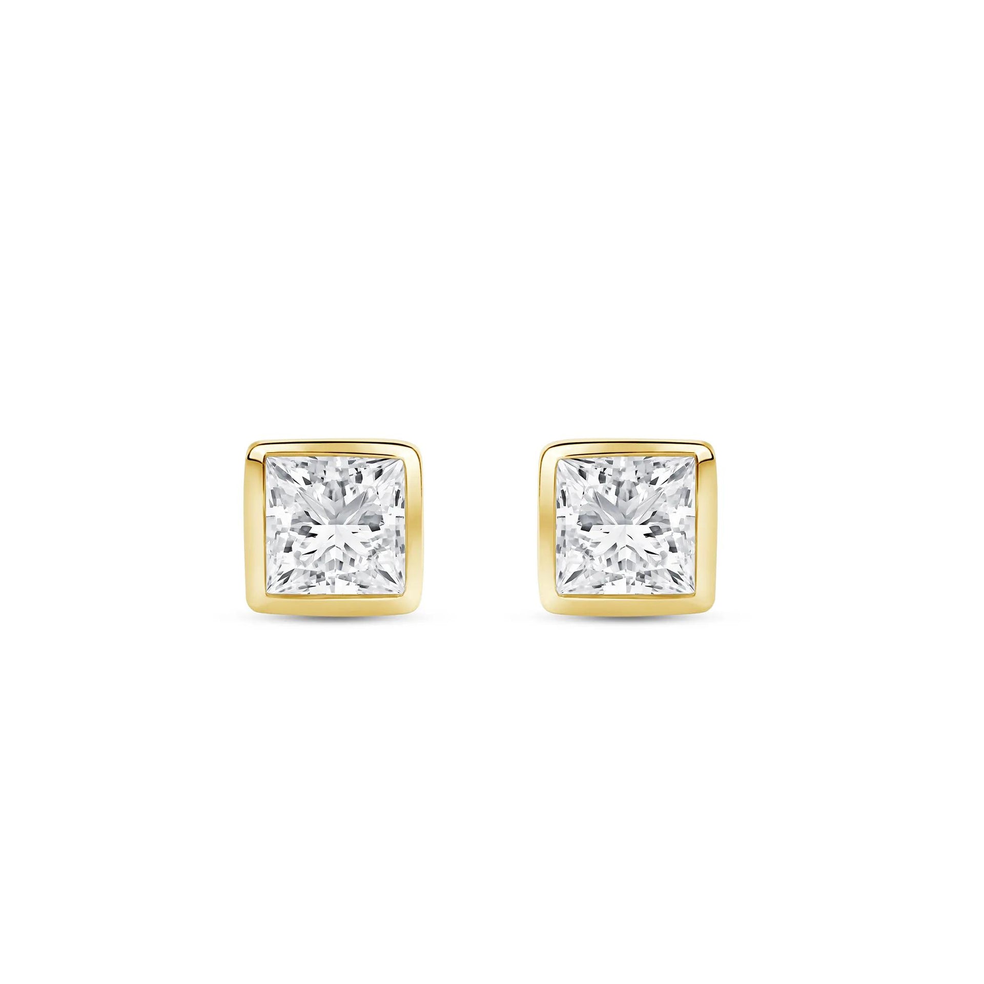 1/4 CT. Tw. Lab Grown Diamond Princess-Cut Bezel-Set Solitaire Stud Earrings 14K Yellow Gold Size 3.50mm