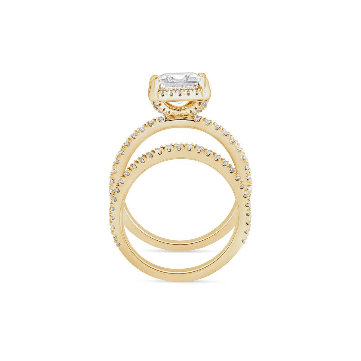 2 3/4 CT. Tw. Lab Grown Diamond Princess-Cut Halo Bridal Set 14K Yellow Gold Ring Round Brilliant Cut Size 7 1mm