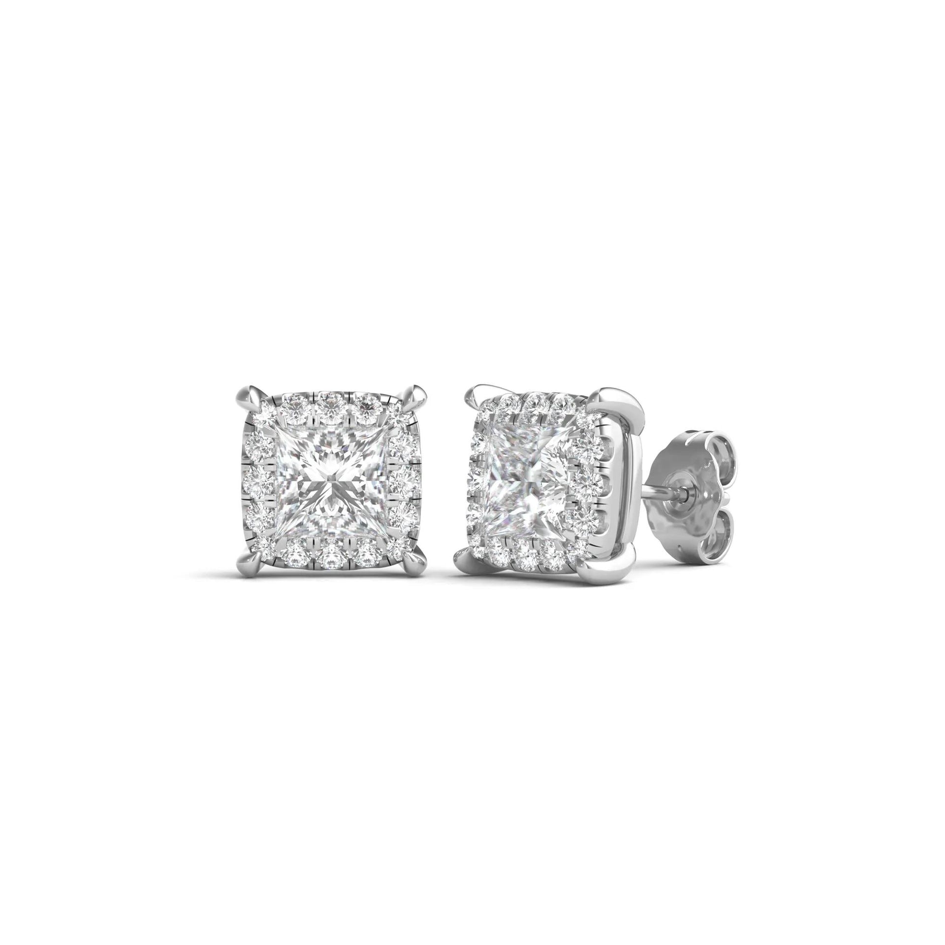 2 CT. Tw. Lab Grown Diamond Princess-Cut Halo Earrings 14K White Gold Size 9.00mm