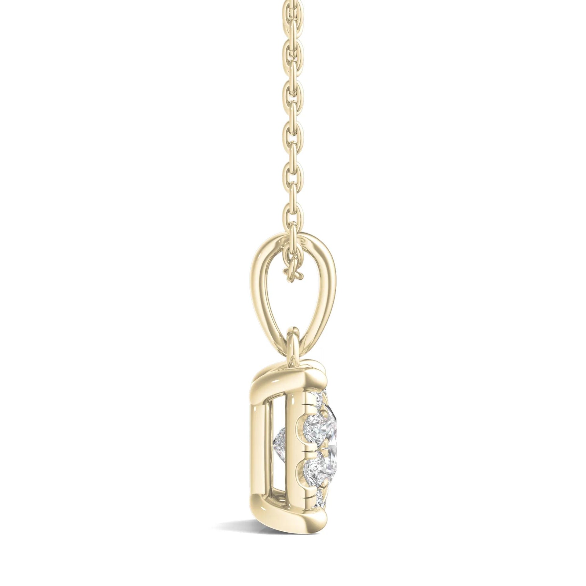 1/2 CT. Tw. Lab Grown Diamond Princess-Cut Halo Pendant Necklace 14K Yellow Gold Size 18"