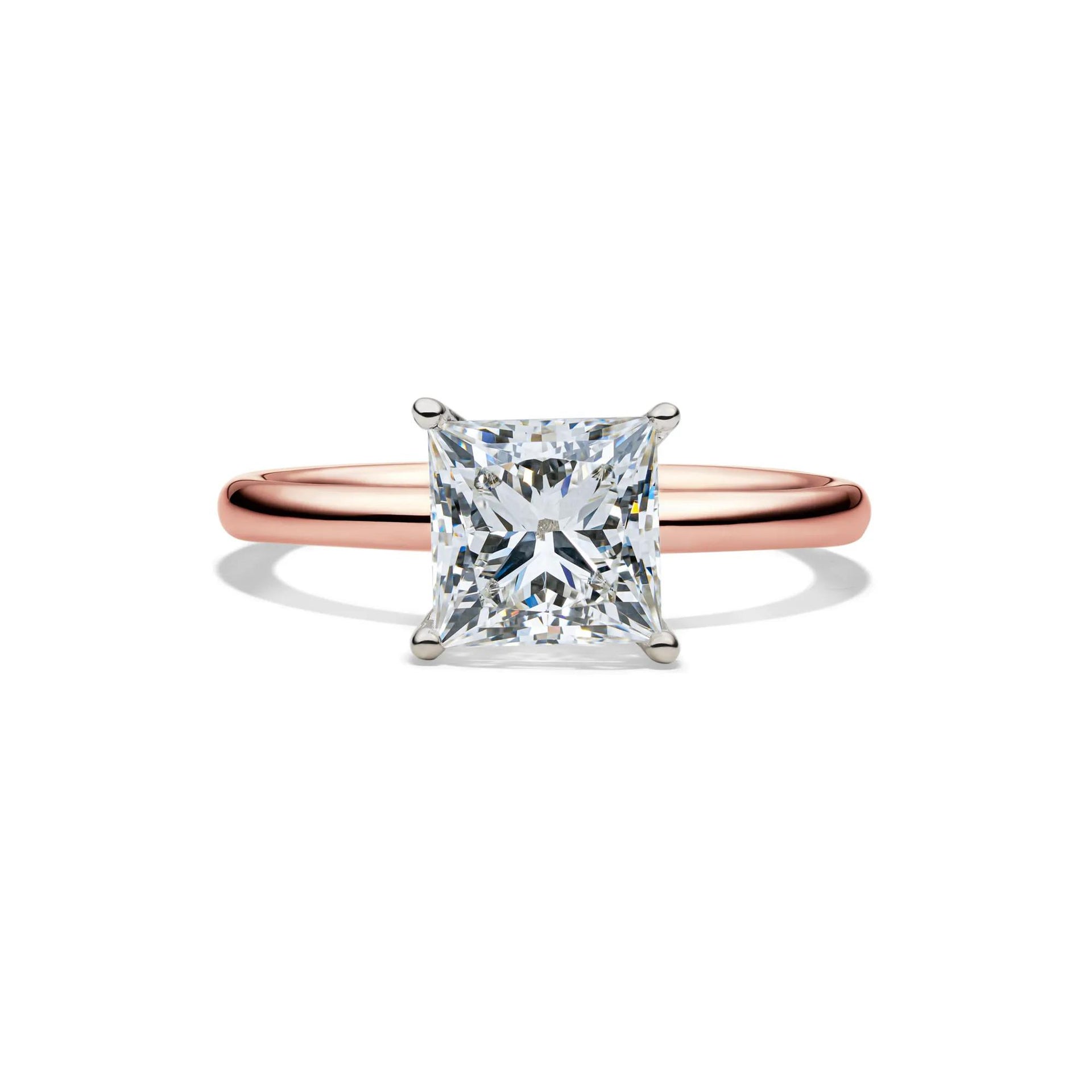 2 CT. Tw. Lab Grown Diamond Princess-Cut Solitaire Engagement Ring 14K Rose Gold Size 9 2mm