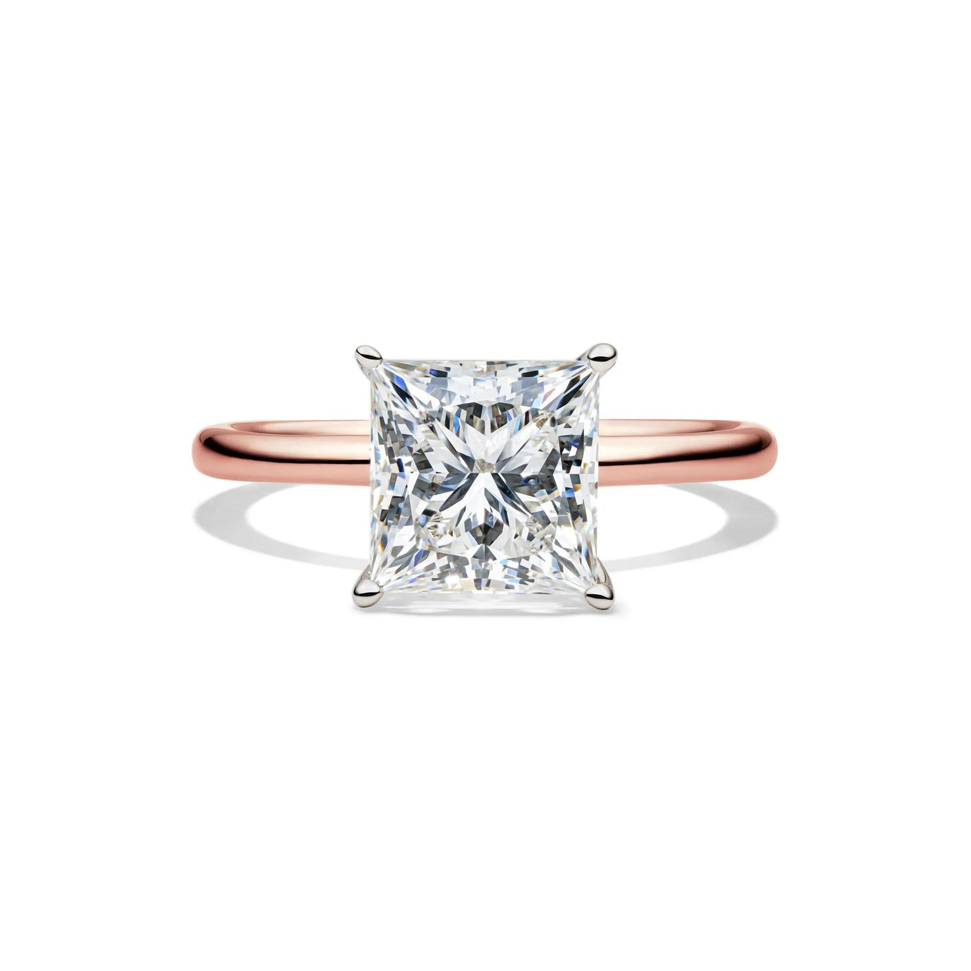 Lab Grown Diamond Princess-Cut Solitaire Engagement Ring 14K Rose Gold (3 CT.) Size 9.5 2mm