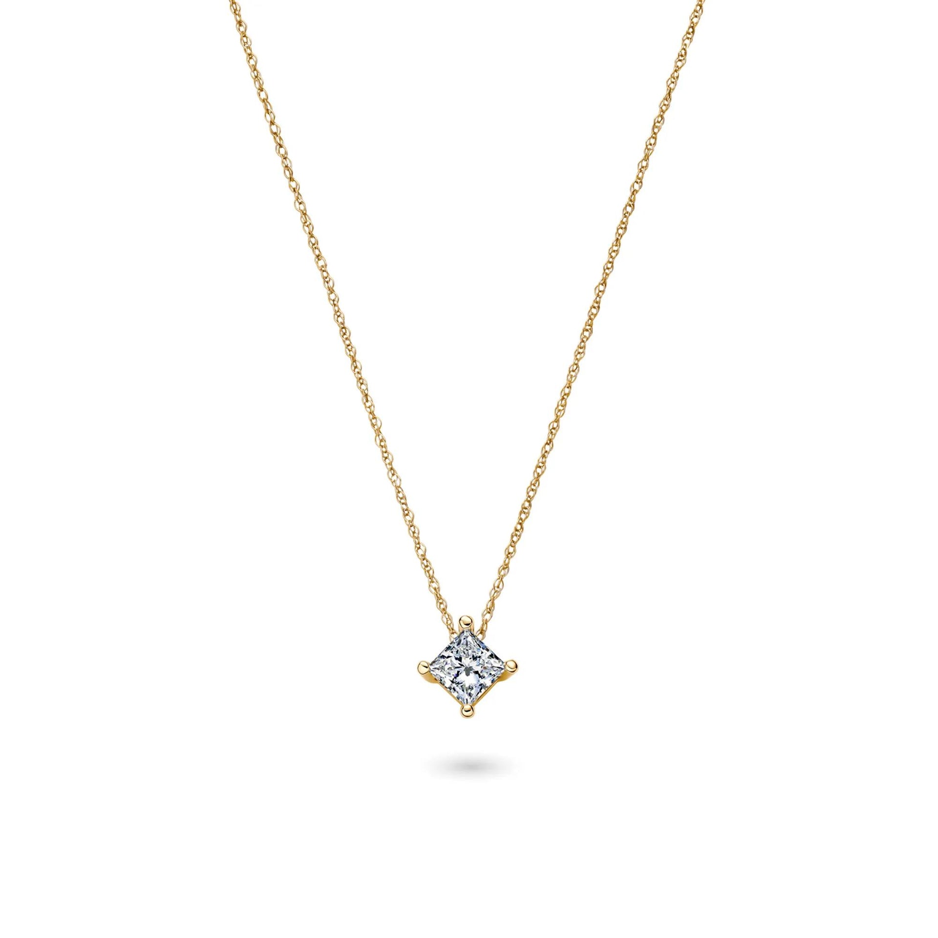 1/2 CT. Tw. Lab Grown Diamond Princess-Cut Solitaire Pendant Necklace 14K Yellow Gold Size 18"