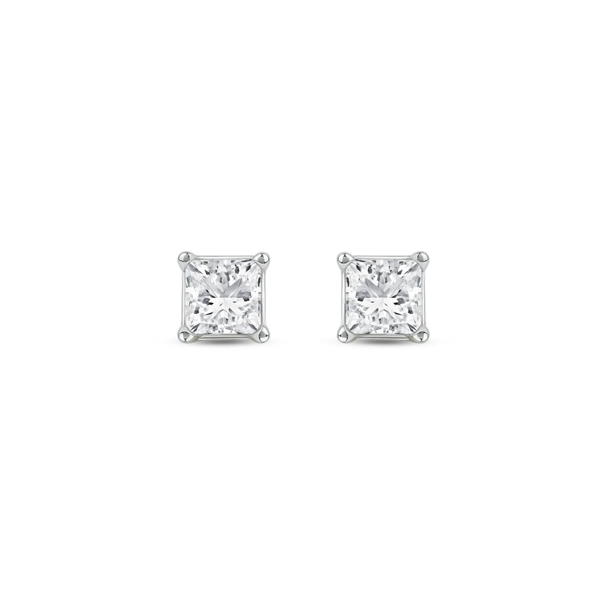 1/2 CT. Tw. Lab Grown Diamond Princess-Cut Solitaire Stud Earrings 14K White Gold Size 4.50mm