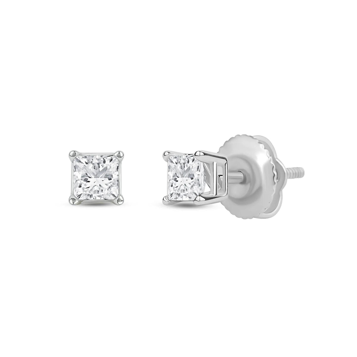 1/2 CT. Tw. Lab Grown Diamond Princess-Cut Solitaire Stud Earrings 14K White Gold Size 4.50mm