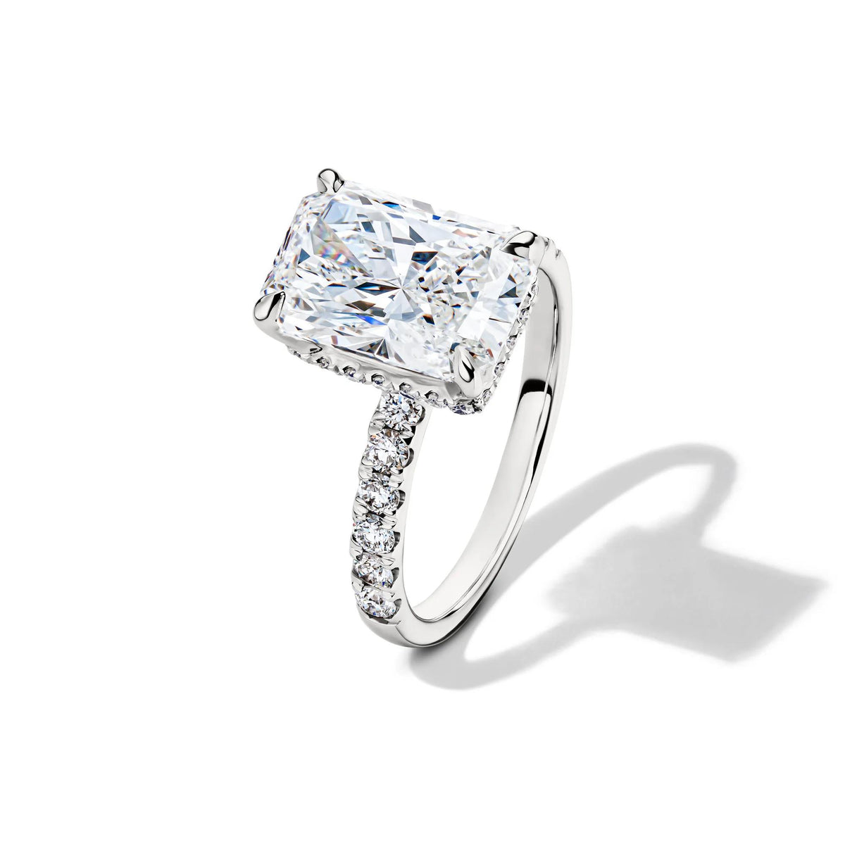 5 CT. Tw. Lab Grown Diamond Radiant-Cut Bridal Set 14K White Gold Ring Round Brilliant Cut Size 6.5 2mm