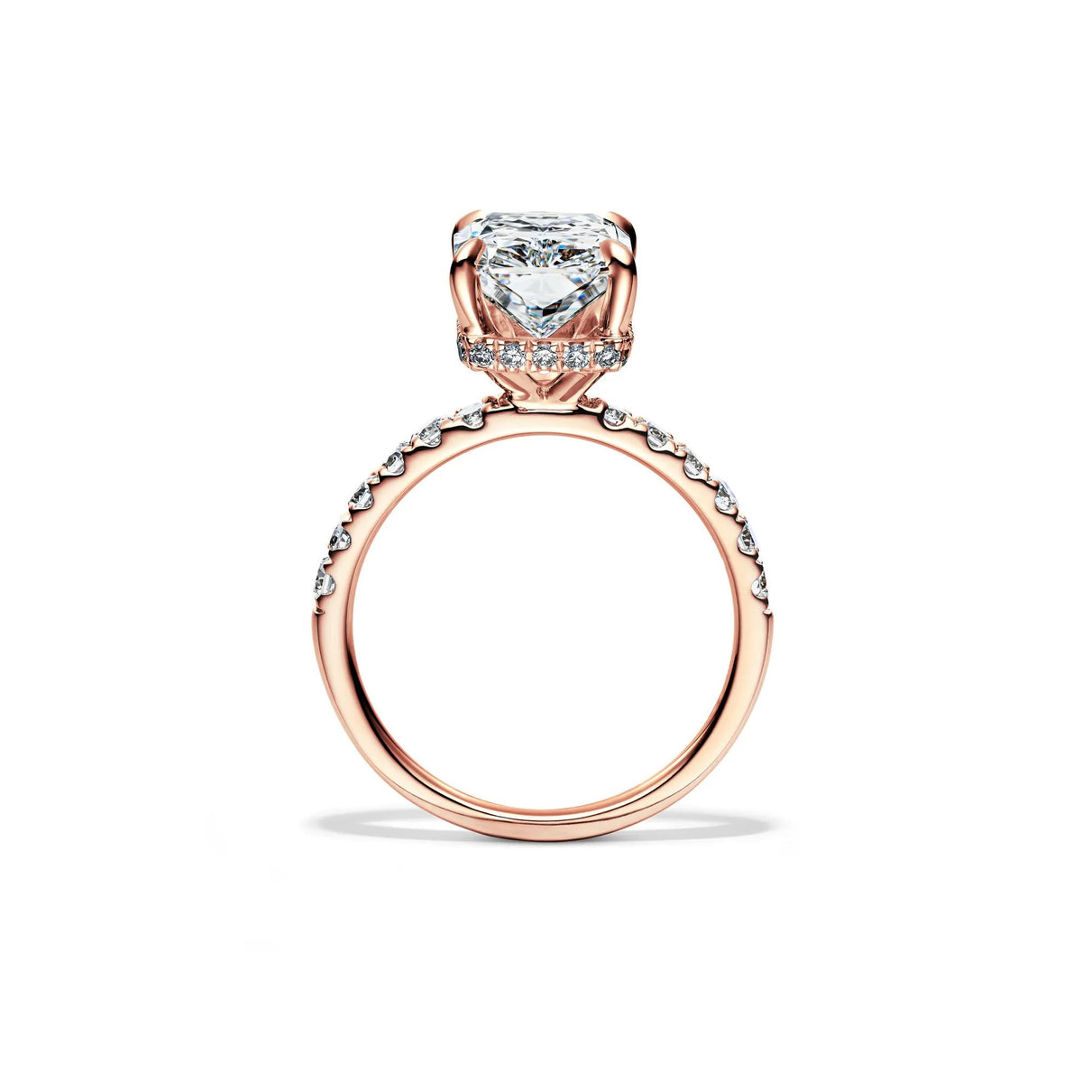 5 CT. Tw. Lab Grown Diamond Radiant-Cut Bridal Set 14K Rose Gold Ring Round Brilliant Cut Size 5.5 2mm