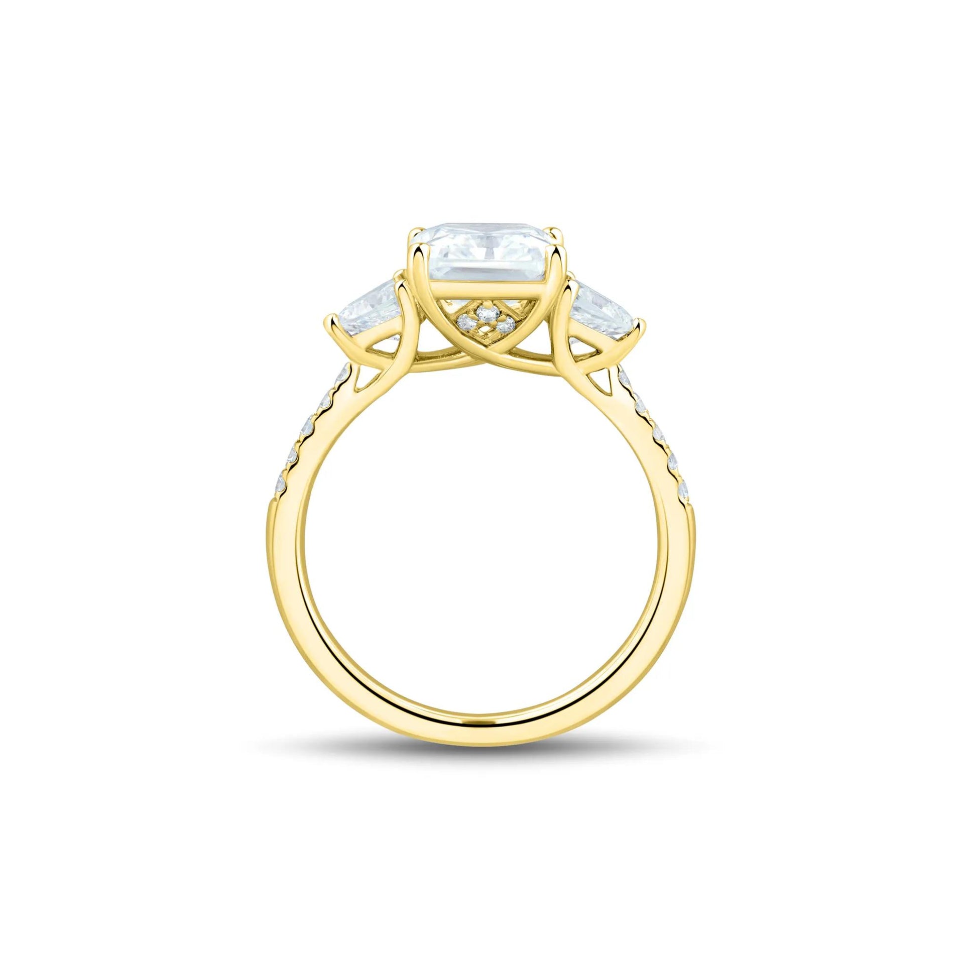 3 1/2 CT. Tw. Lab Grown Diamond Radiant-Cut Engagement Ring 14K Yellow Gold Round Brilliant Cut Size 5.5 1.5mm