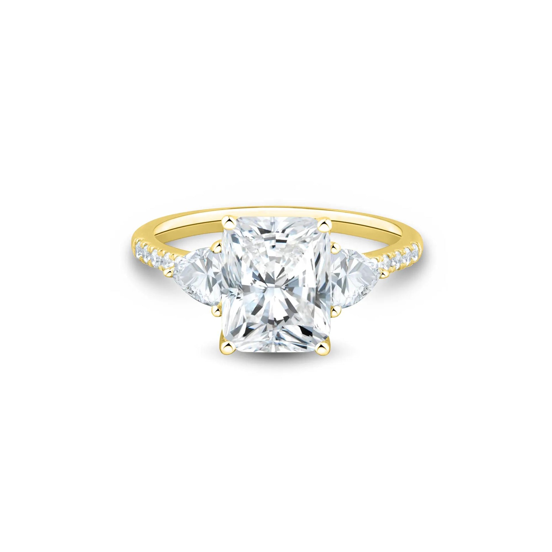 3 1/2 CT. Tw. Lab Grown Diamond Radiant-Cut Engagement Ring 14K Yellow Gold Round Brilliant Cut Size 7.5 1.5mm