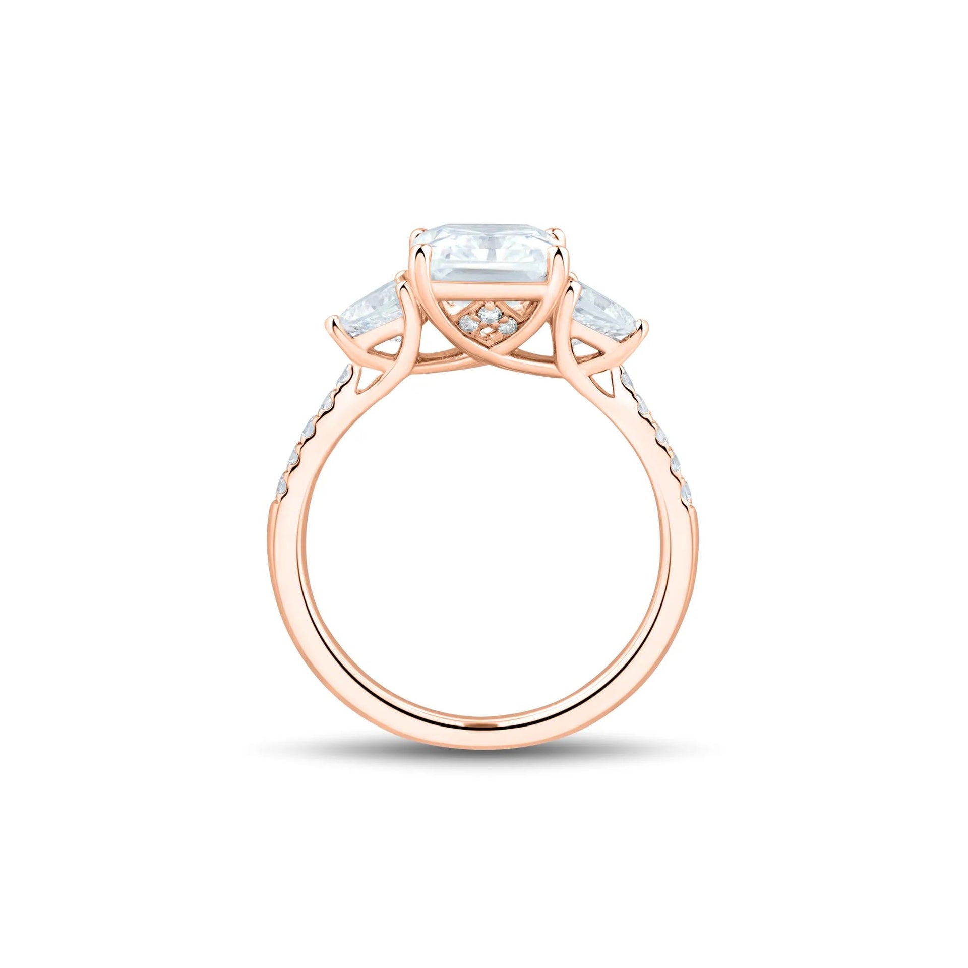 3 1/2 CT. Tw. Lab Grown Diamond Radiant-Cut Engagement Ring 14K Rose Gold Round Brilliant Cut Size 7.5 1.5mm