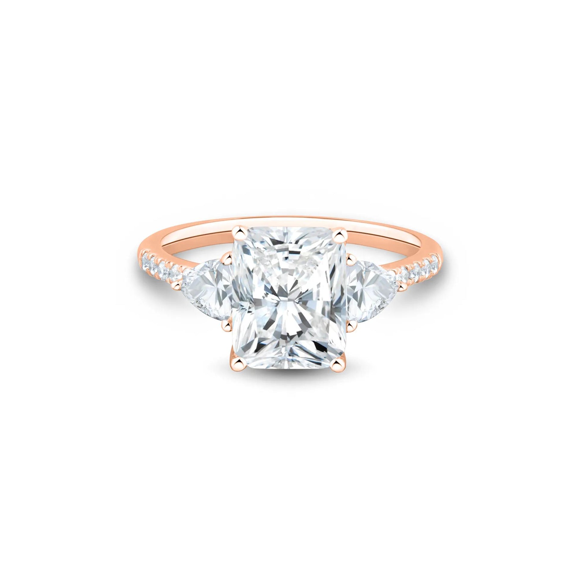 3 1/2 CT. Tw. Lab Grown Diamond Radiant-Cut Engagement Ring 14K Rose Gold Round Brilliant Cut Size 5.5 1.5mm