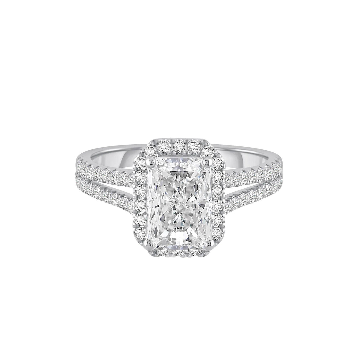 3 CT. Tw. Lab Grown Diamond Radiant-Cut Halo Engagement Ring 14K White Gold Size 8.5 11.5mm