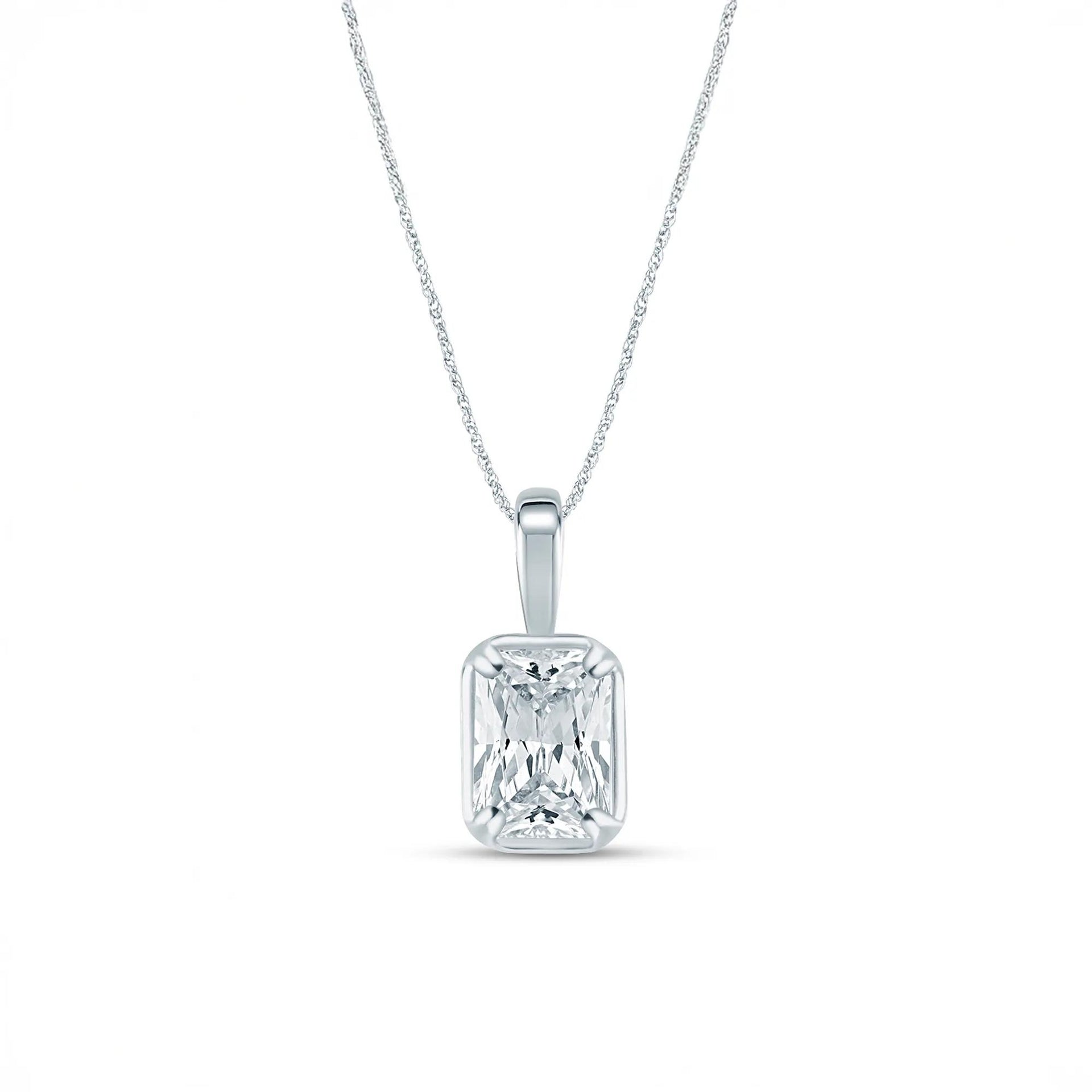 1/2 CT. Tw. Lab Grown Diamond Radiant-Cut Pendant Necklace 10K White Gold Size 18"