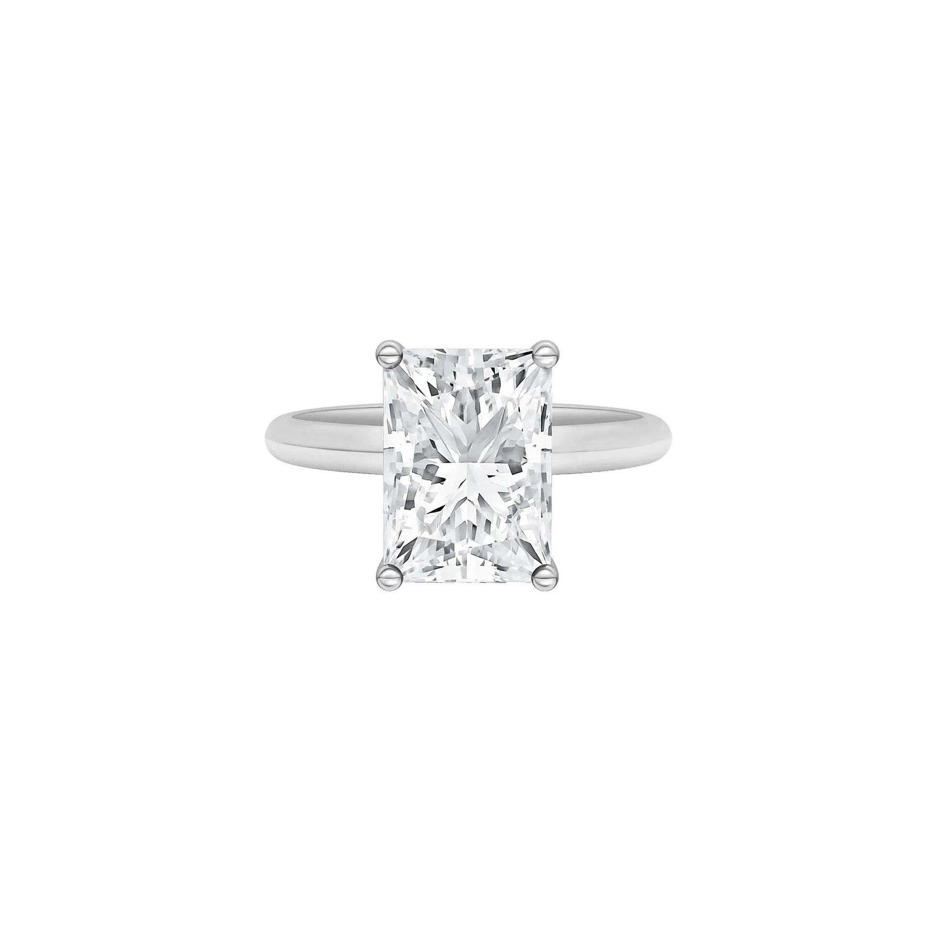 Lab Grown Diamond Radiant-Cut Solitaire Ring Platinum (4 CT.) White Size 4.5 2mm