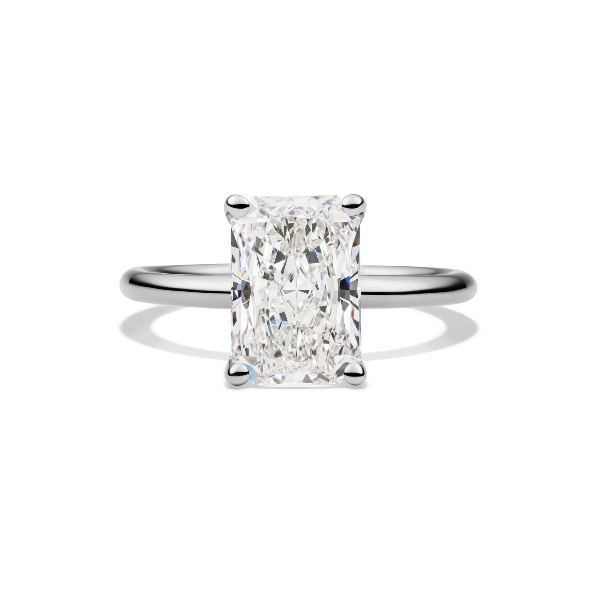 Lab Grown Diamond Radiant-Cut Solitaire Ring Platinum (3 CT.) White Size 7.5 2mm