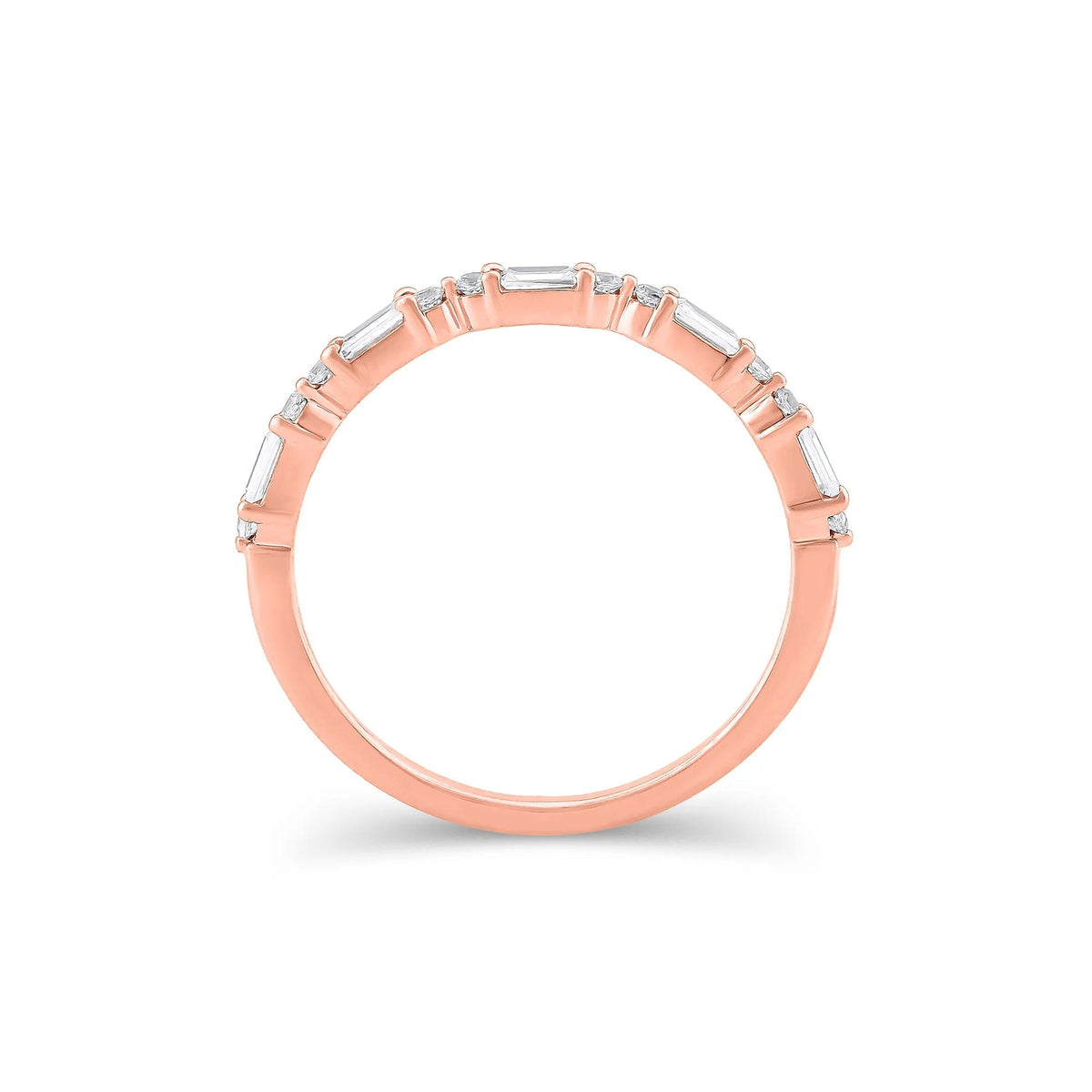 1/4 CT. Tw. Lab Grown Diamond Round & Baguette Anniversary Band Ring 10K Rose Gold Size 9.5 1.5mm