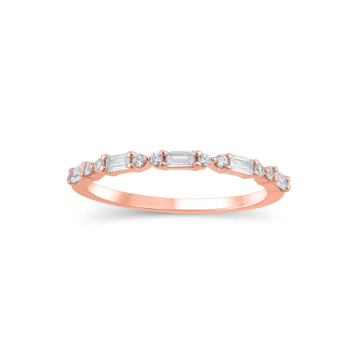 1/4 CT. Tw. Lab Grown Diamond Round & Baguette Anniversary Band Ring 10K Rose Gold Size 9.5 1.5mm
