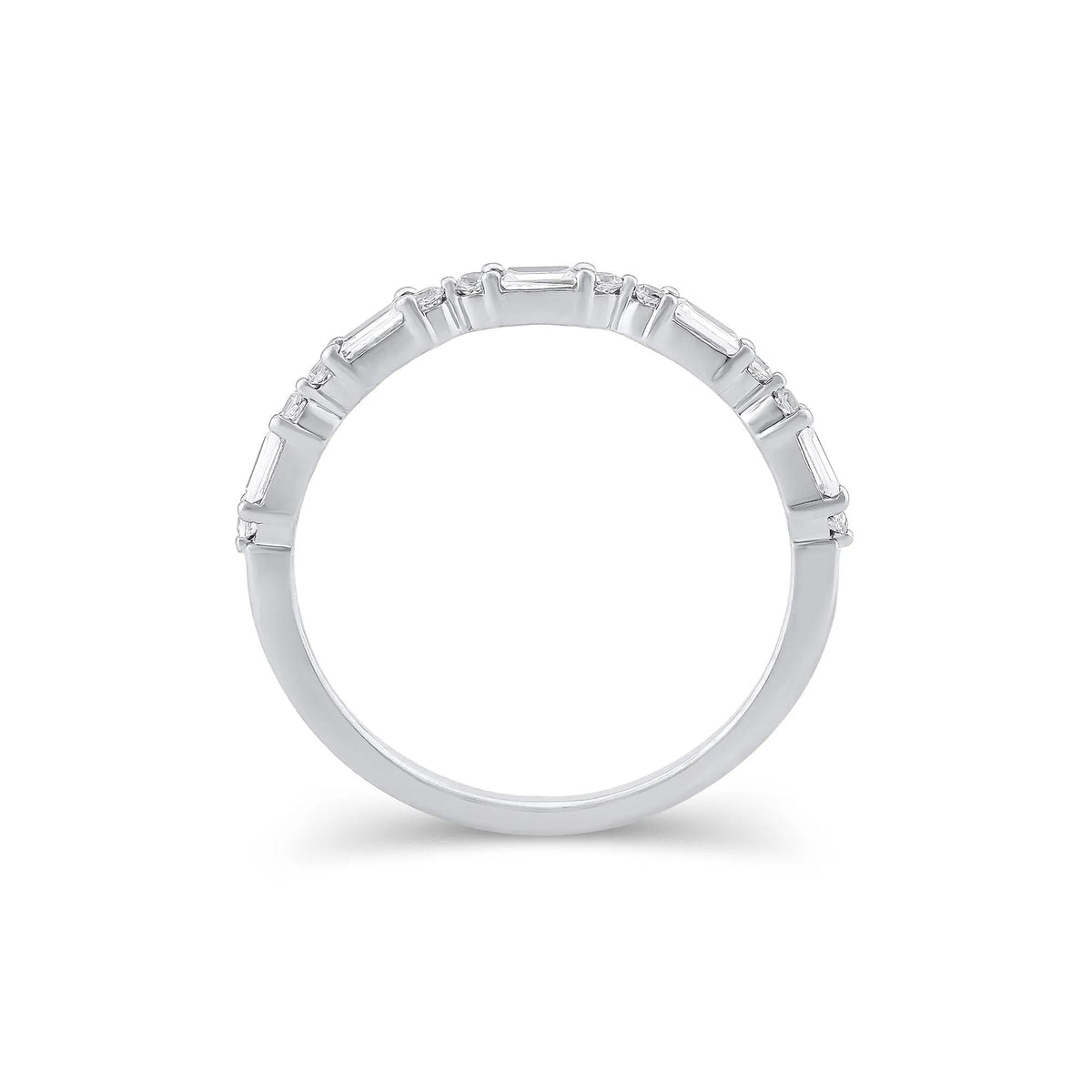 1/4 CT. Tw. Lab Grown Diamond Round & Baguette Anniversary Band Ring 10K White Gold Size 5 1.5mm