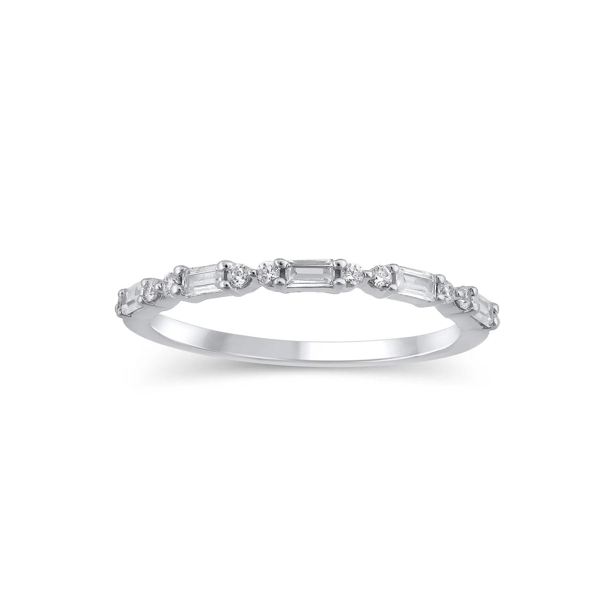 1/4 CT. Tw. Lab Grown Diamond Round & Baguette Anniversary Band Ring 10K White Gold Size 5 1.5mm