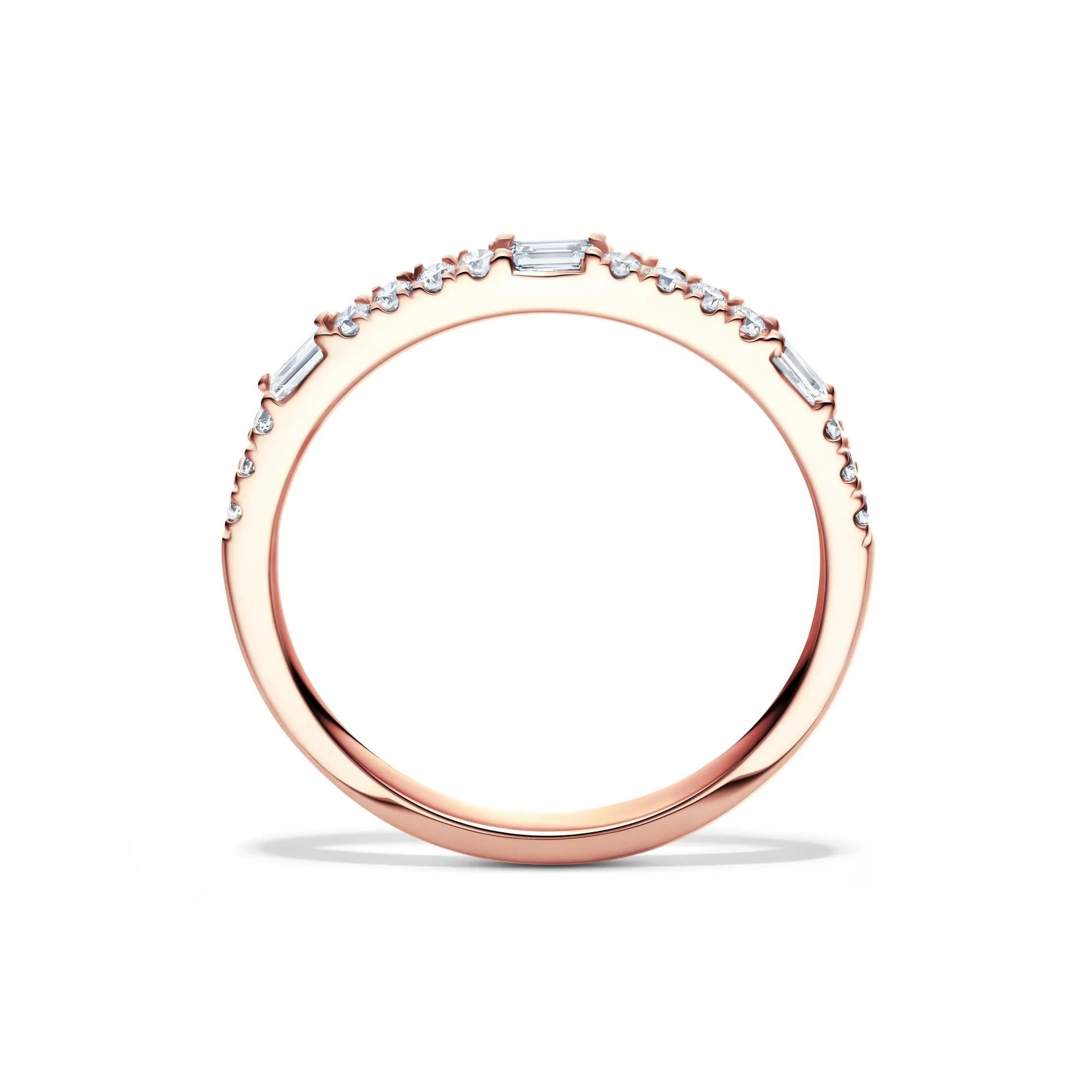 Lab Grown Diamond Round & Baguette Stack Band Ring 10K Rose Gold (1/5 CT. T.w) Size 8 1mm