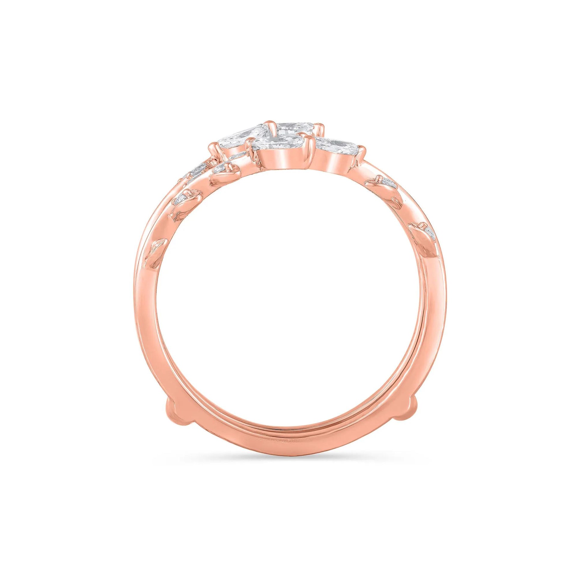 3/8 CT. Tw. Lab Grown Diamond Round and Marquise Insert 14K Rose Gold Ring Round Brilliant Cut Size 6.5