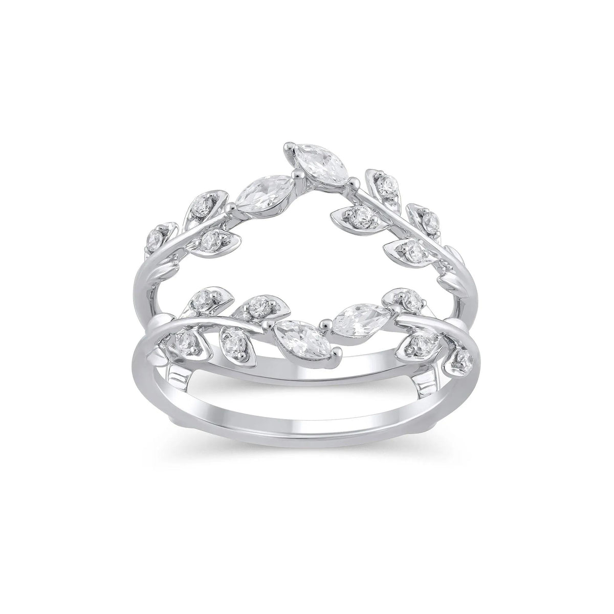 3/8 CT. Tw. Lab Grown Diamond Round and Marquise Insert 14K White Gold Ring Round Brilliant Cut Size 9.5