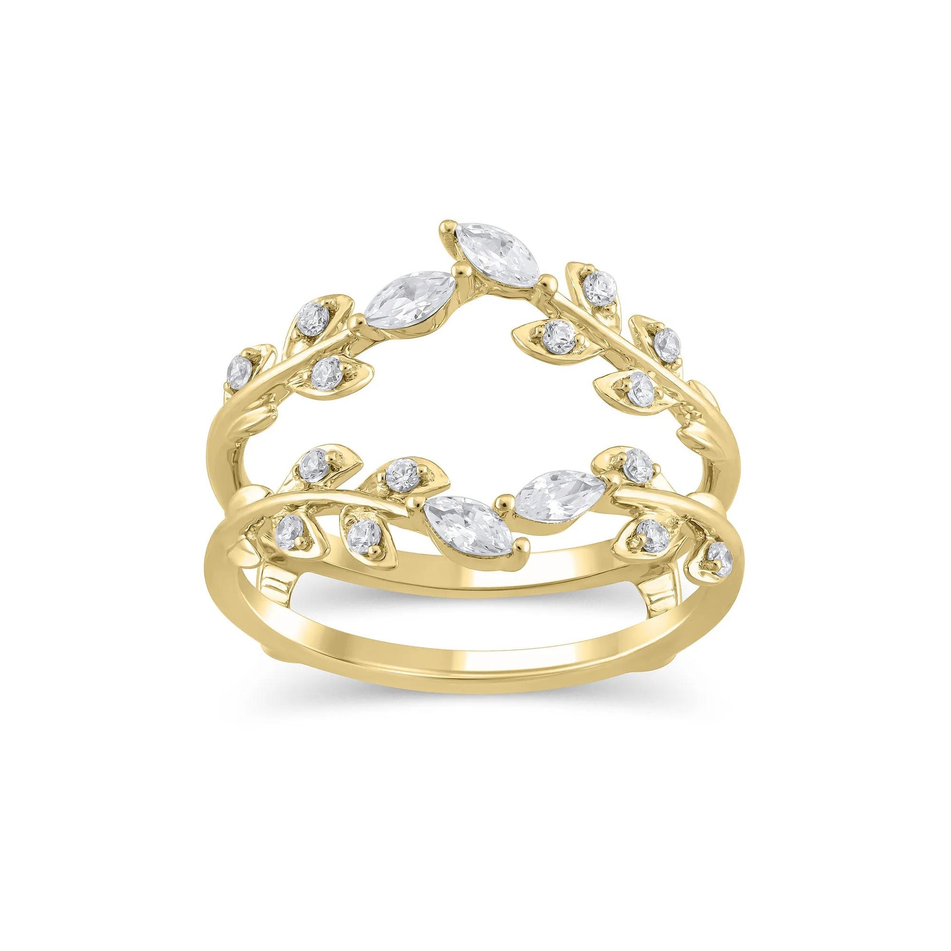 3/8 CT. Tw. Lab Grown Diamond Round and Marquise Insert 14K Yellow Gold Ring Round Brilliant Cut Size 10
