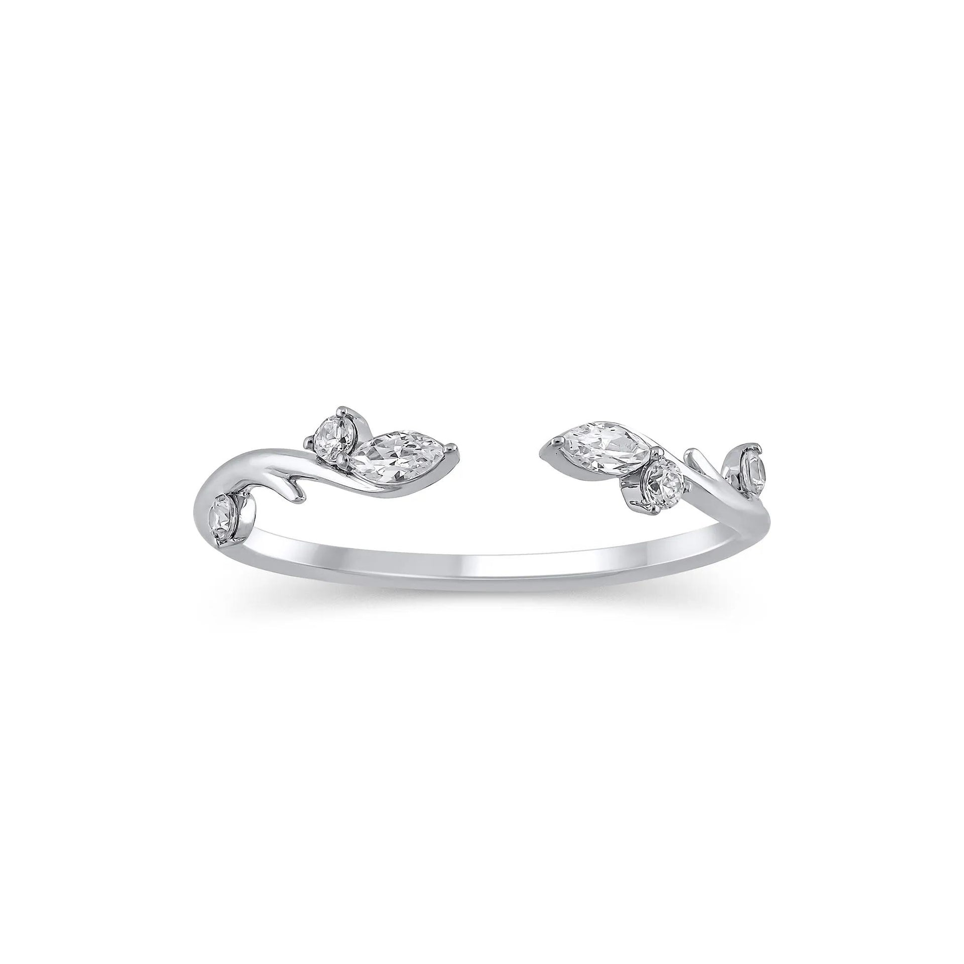 1/7 CT. Tw. Lab Grown Diamond Round & Marquise Open Stacking Ring 14K White Gold Size 8.5 4mm