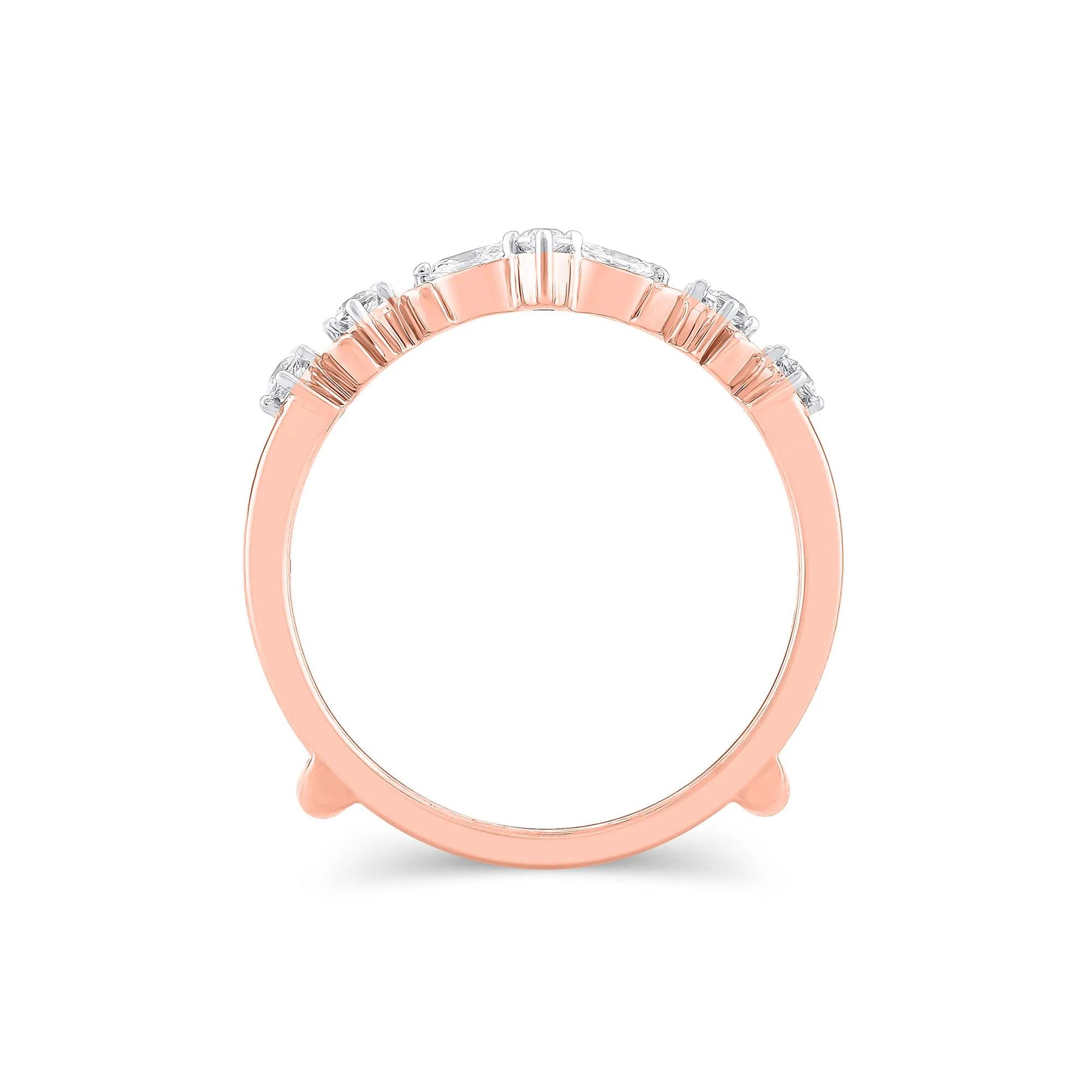 1/3 CT. Tw. Lab Grown Diamond Round & Marquise Insert 14K Rose Gold Ring Round Brilliant Cut Size 6
