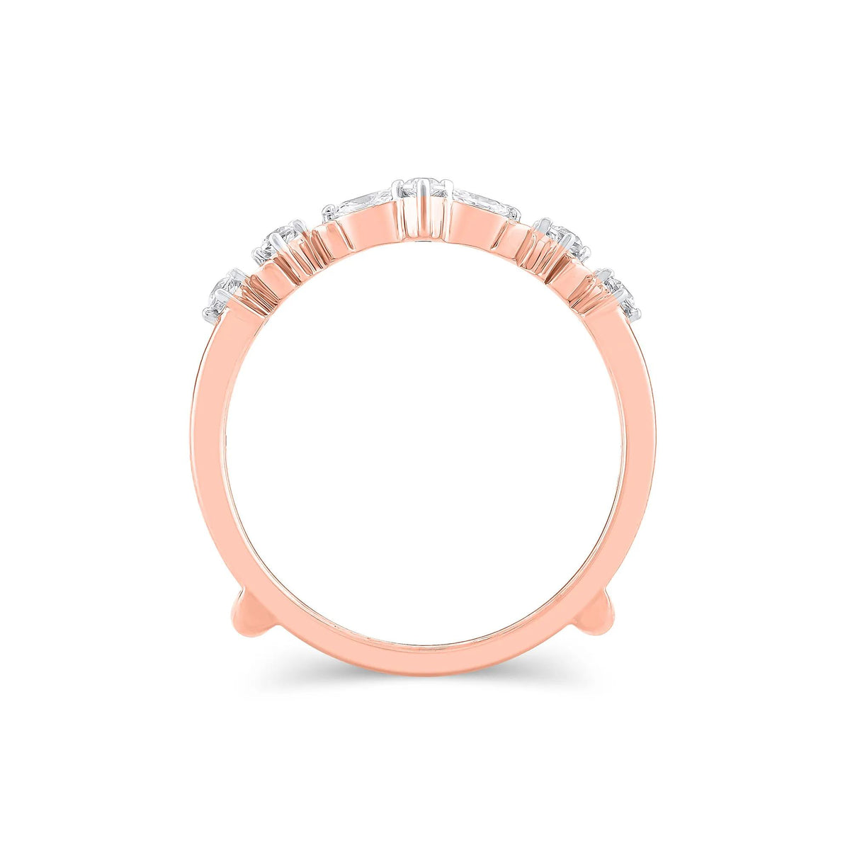1/3 CT. Tw. Lab Grown Diamond Round & Marquise Insert 14K Rose Gold Ring Round Brilliant Cut Size 8.5