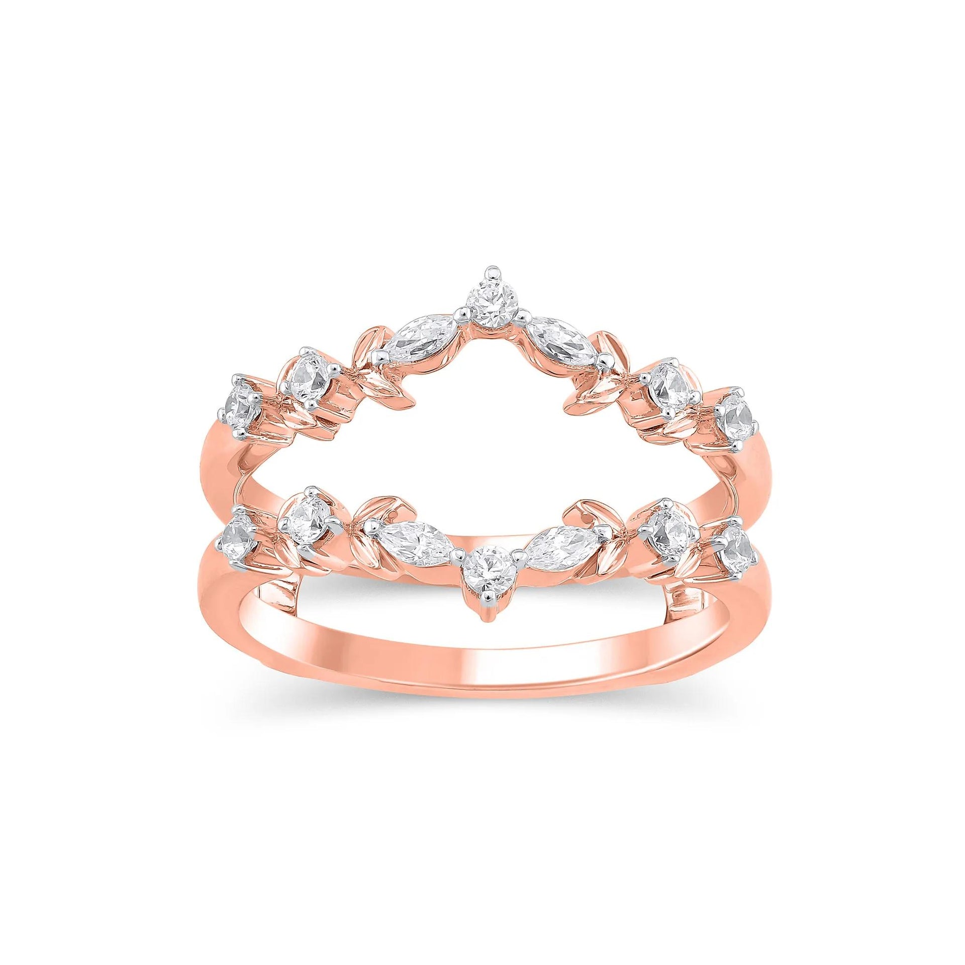1/3 CT. Tw. Lab Grown Diamond Round & Marquise Insert 14K Rose Gold Ring Round Brilliant Cut Size 6