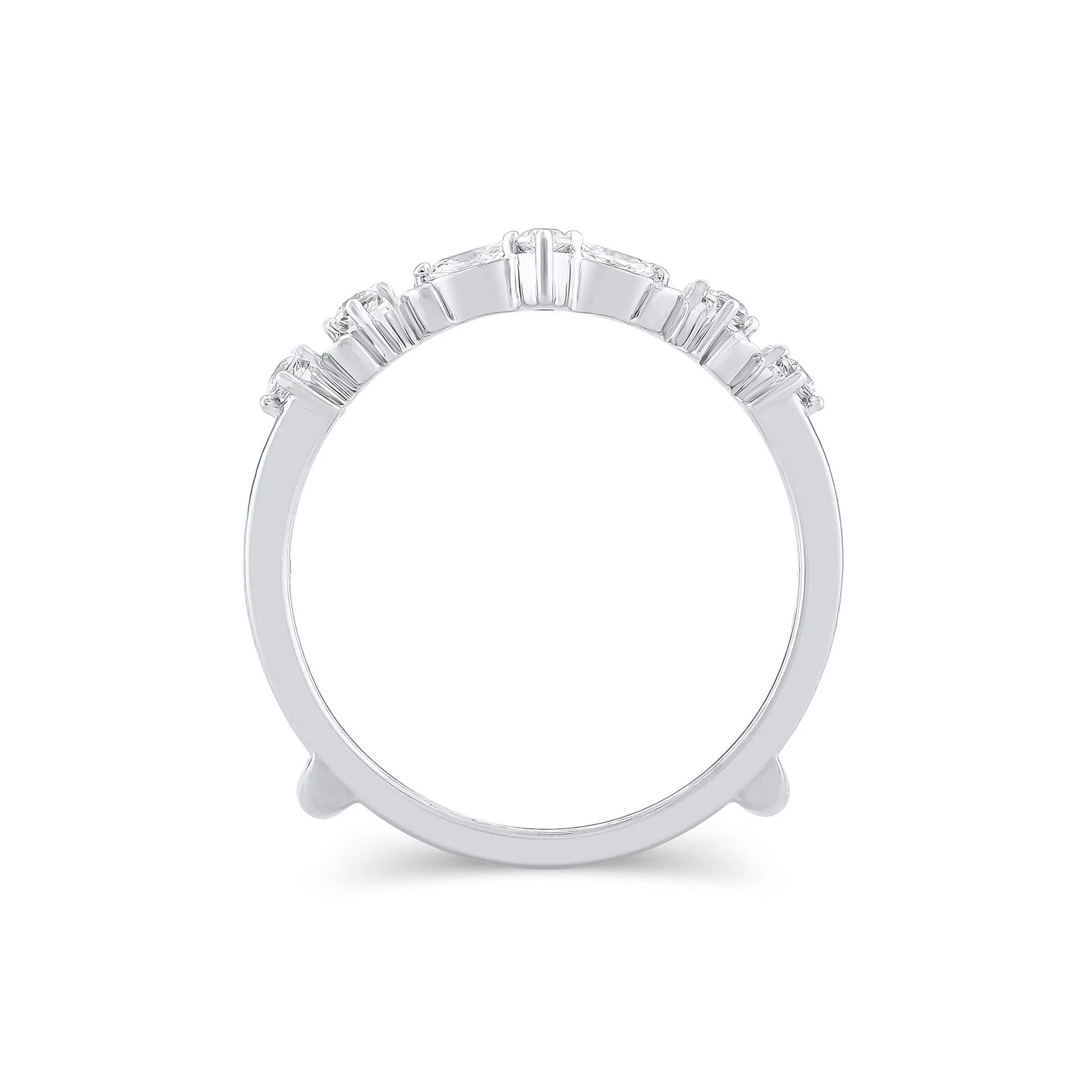1/3 CT. Tw. Lab Grown Diamond Round & Marquise Insert 14K White Gold Ring Round Brilliant Cut Size 8.5