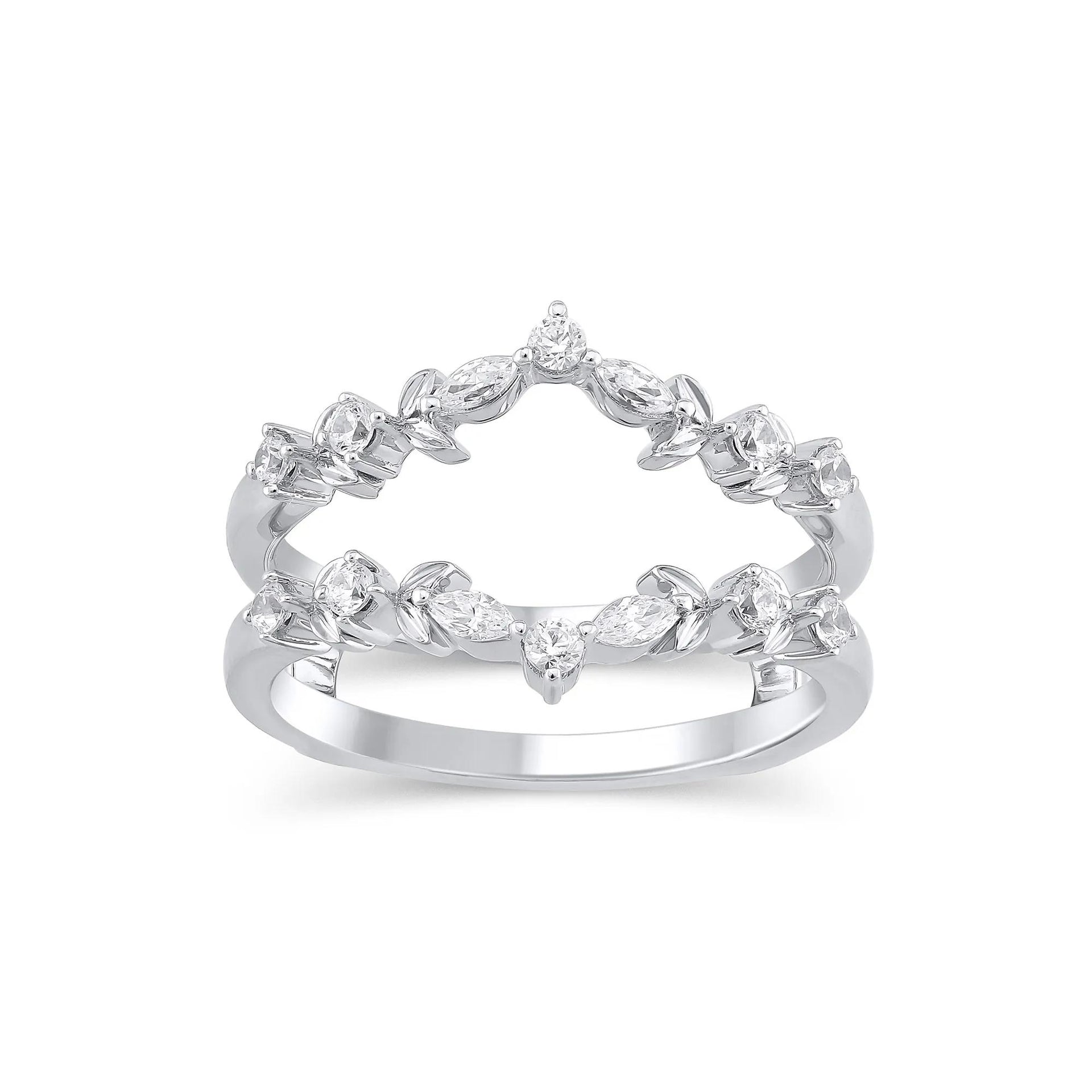 1/3 CT. Tw. Lab Grown Diamond Round & Marquise Insert 14K White Gold Ring Round Brilliant Cut Size 8.5