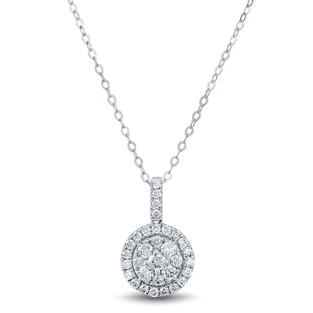 5/8 CT. Tw. Lab Grown Diamond Round Cluster Pendant Necklace 14K White Gold Size 18"