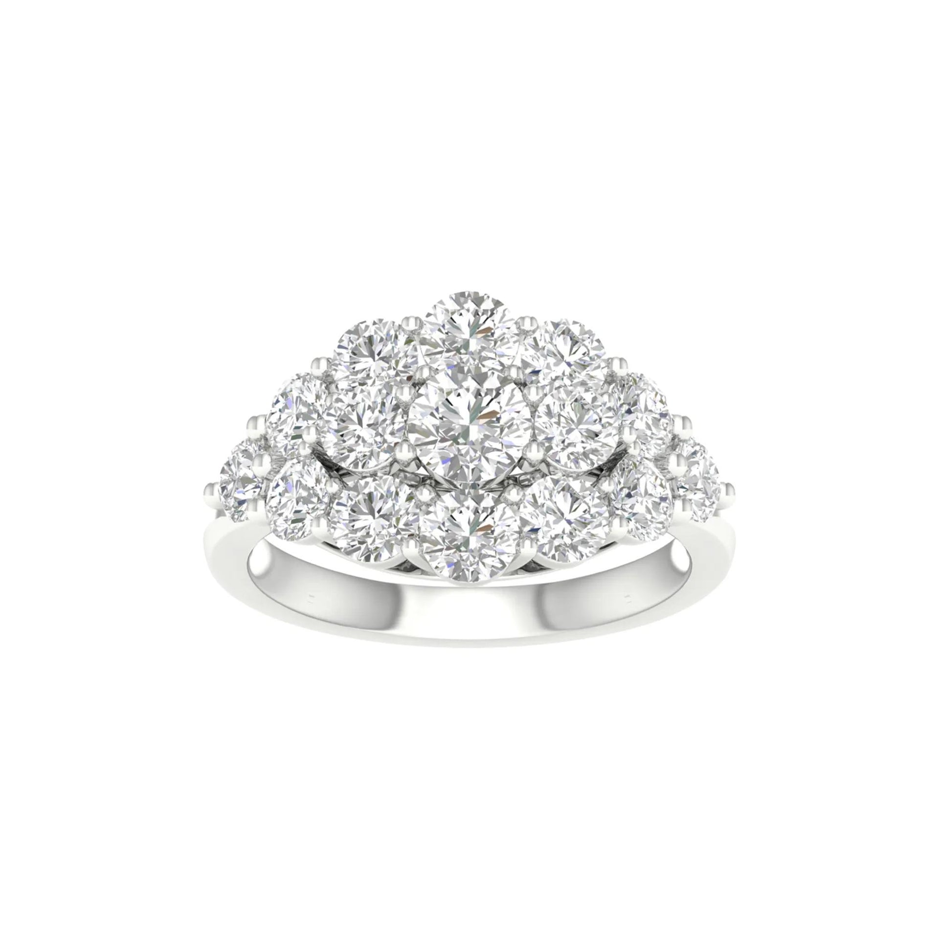 3 CT. Tw. Lab Grown Diamond Round Cluster Ring 14K White Gold Size 9 2mm
