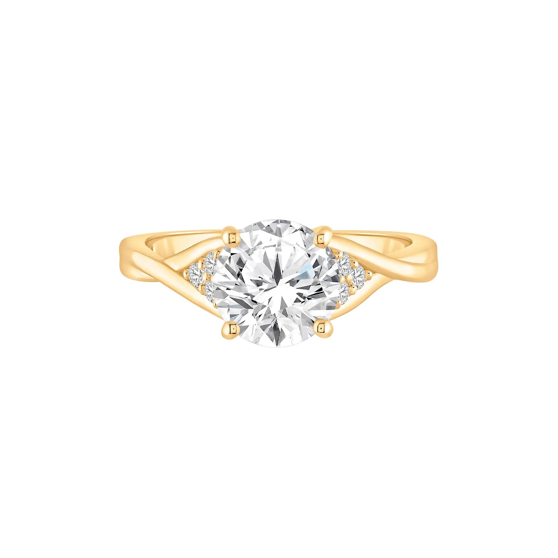 2 CT. Tw. Lab Grown Diamond Round Engagement Ring 14K Yellow Gold Round Brilliant Cut Size 7.5 8mm