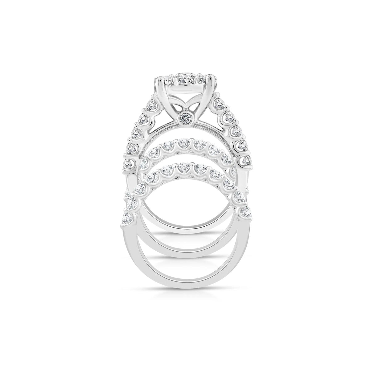 4 CT. Tw. Lab Grown Diamond Round Engagement Three-Piece Set 10K White Gold Ring Round Brilliant Cut Size 7.5