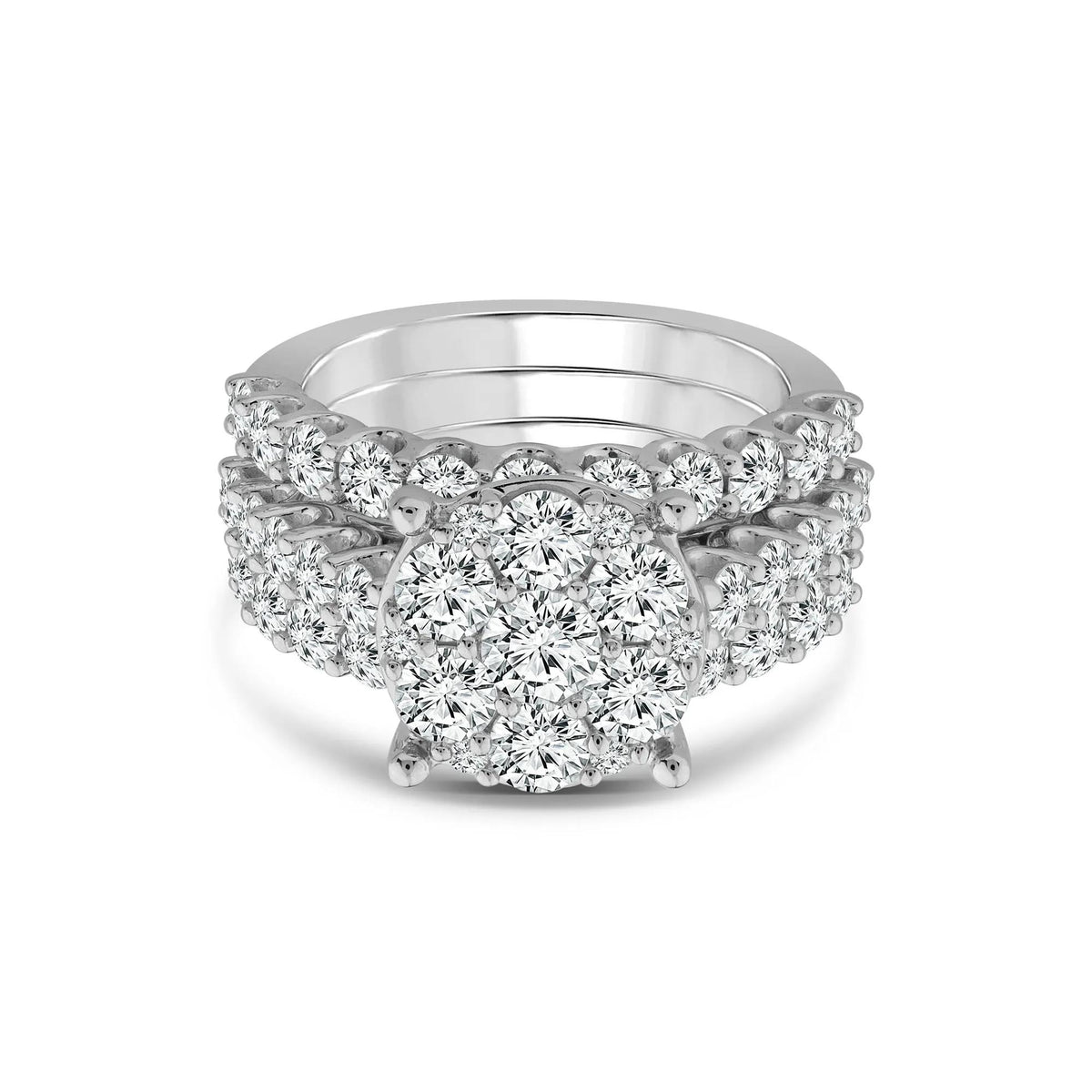 4 CT. Tw. Lab Grown Diamond Round Engagement Three-Piece Set 10K White Gold Ring Round Brilliant Cut Size 7.5