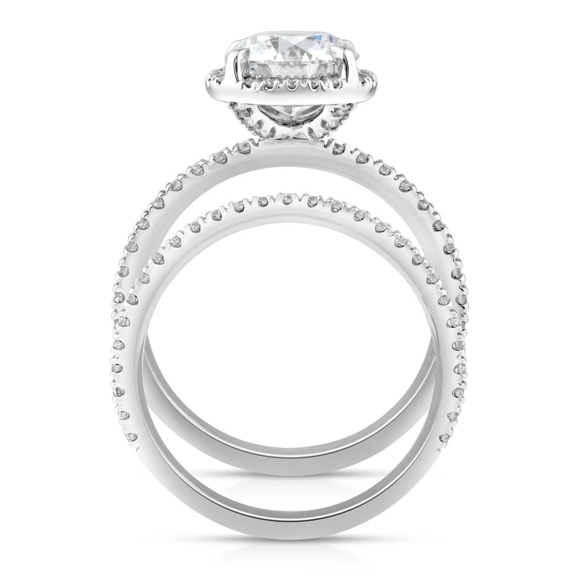 2 3/4 CT. Tw. Lab Grown Diamond Round Halo Bridal Set 14K White Gold Ring Round Brilliant Cut Size 6.5 10mm