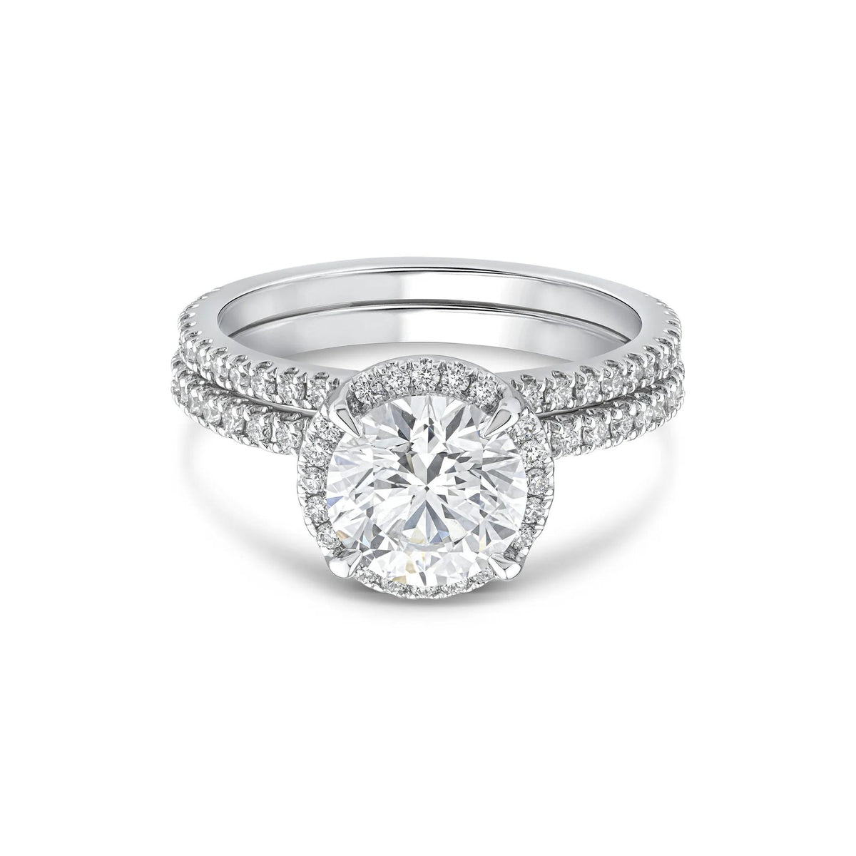 2 3/4 CT. Tw. Lab Grown Diamond Round Halo Bridal Set 14K White Gold Ring Round Brilliant Cut Size 6.5 10mm