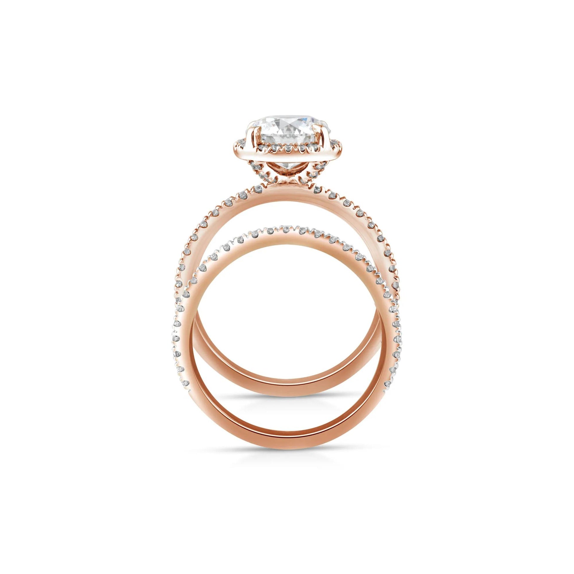 2 3/4 CT. Tw. Lab Grown Diamond Round Halo Bridal Set 14K Rose Gold Ring Round Brilliant Cut Size 5.5 10mm