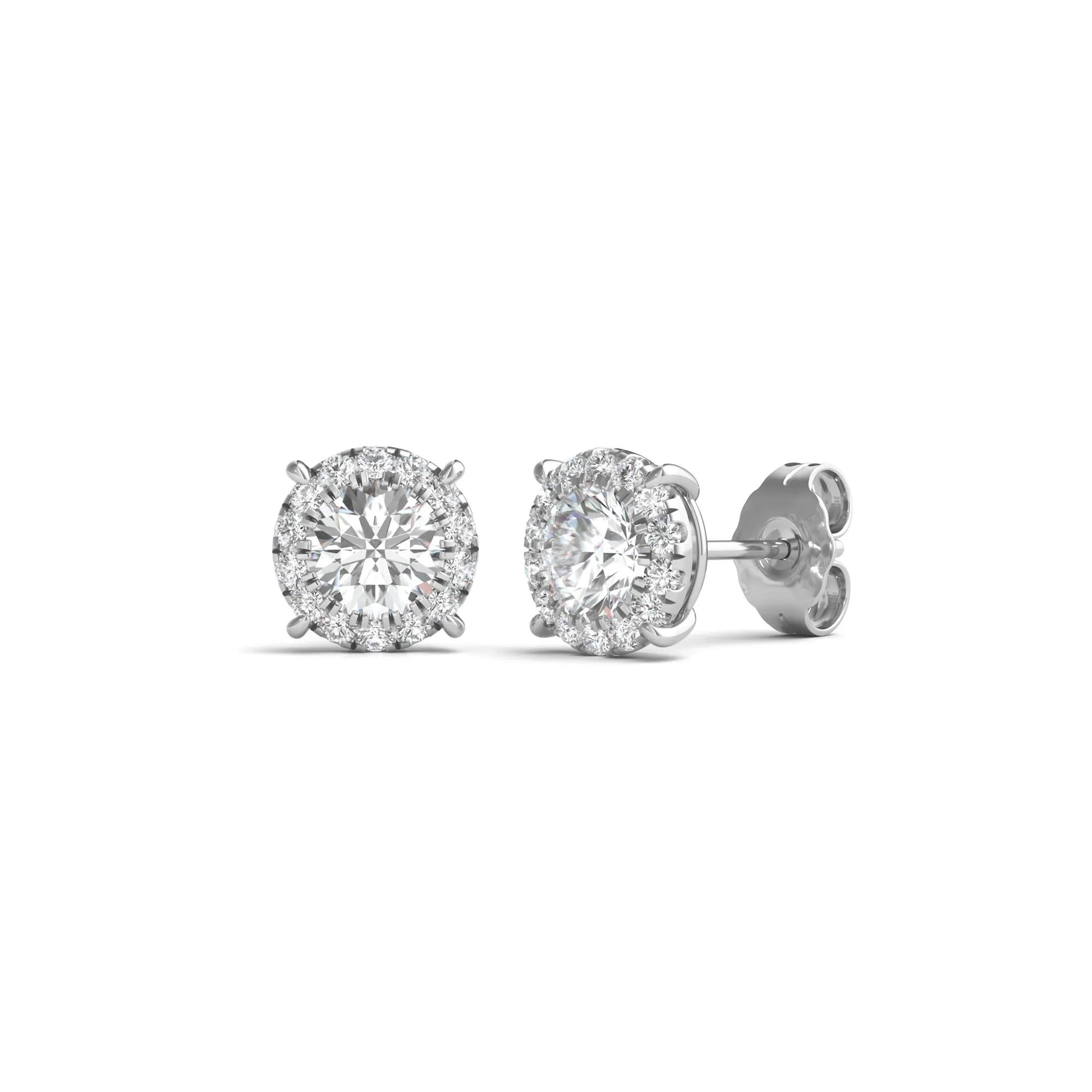 1 CT. Tw. Lab Grown Diamond Round Halo Earrings 14K White Gold Size 7.80mm