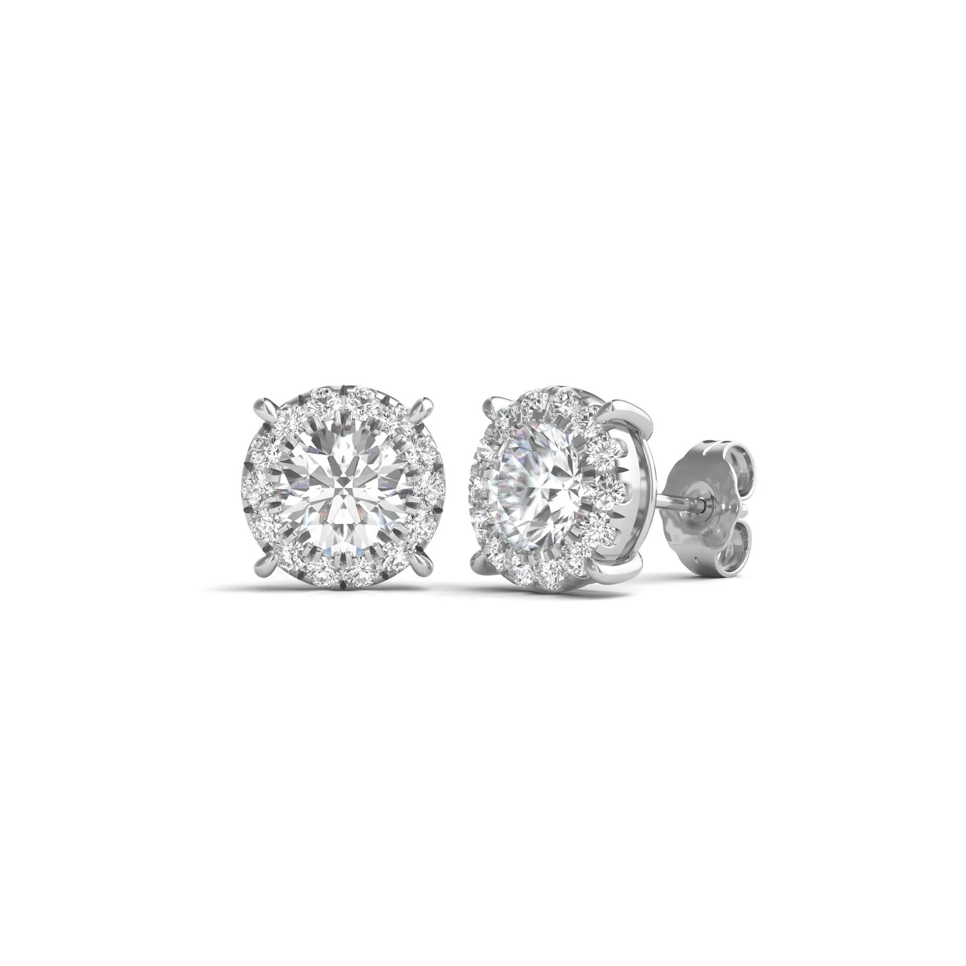 2 CT. Tw. Lab Grown Diamond Round Halo Earrings 14K White Gold Size 9.60mm