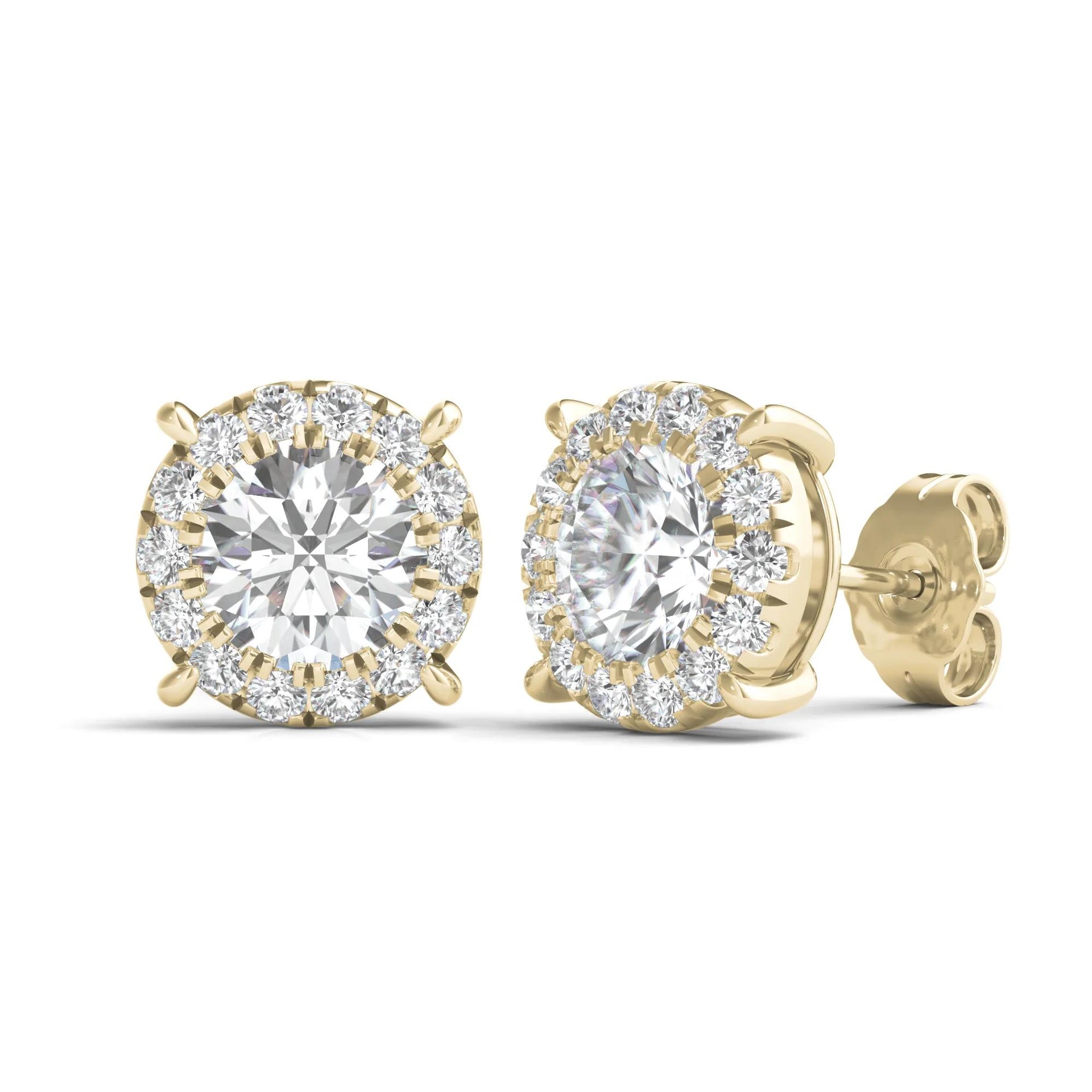 2 CT. Tw. Lab Grown Diamond Round Halo Earrings 14K Yellow Gold Size 9.60mm