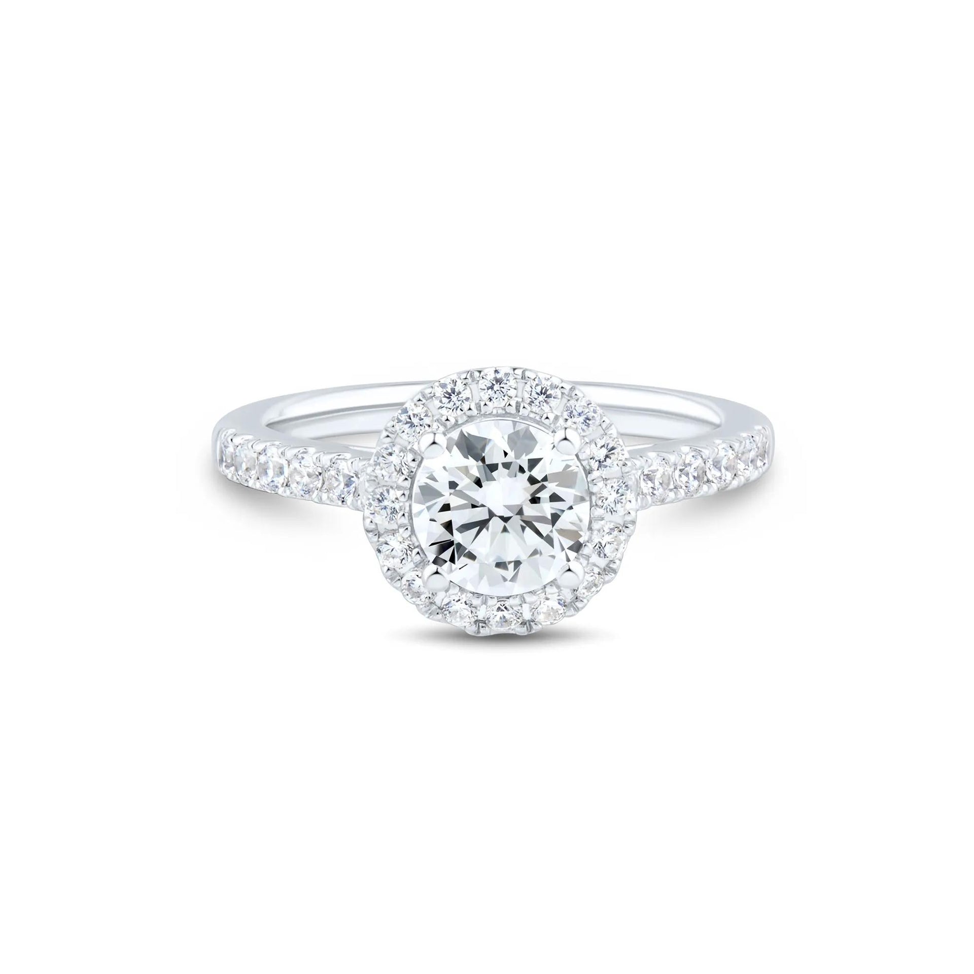 1/2 CT. Tw. Lab Grown Diamond Round Halo Engagement Ring 14K White Gold Round Brilliant Cut Size 6.5 1mm