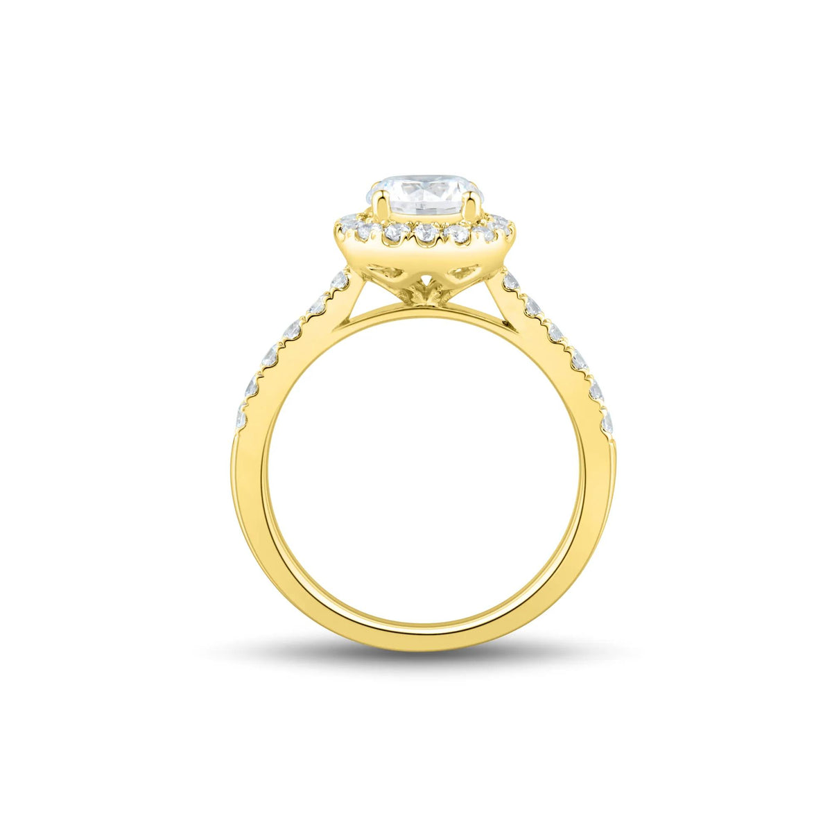 1/2 CT. Tw. Lab Grown Diamond Round Halo Engagement Ring 14K Yellow Gold Round Brilliant Cut Size 9 1mm